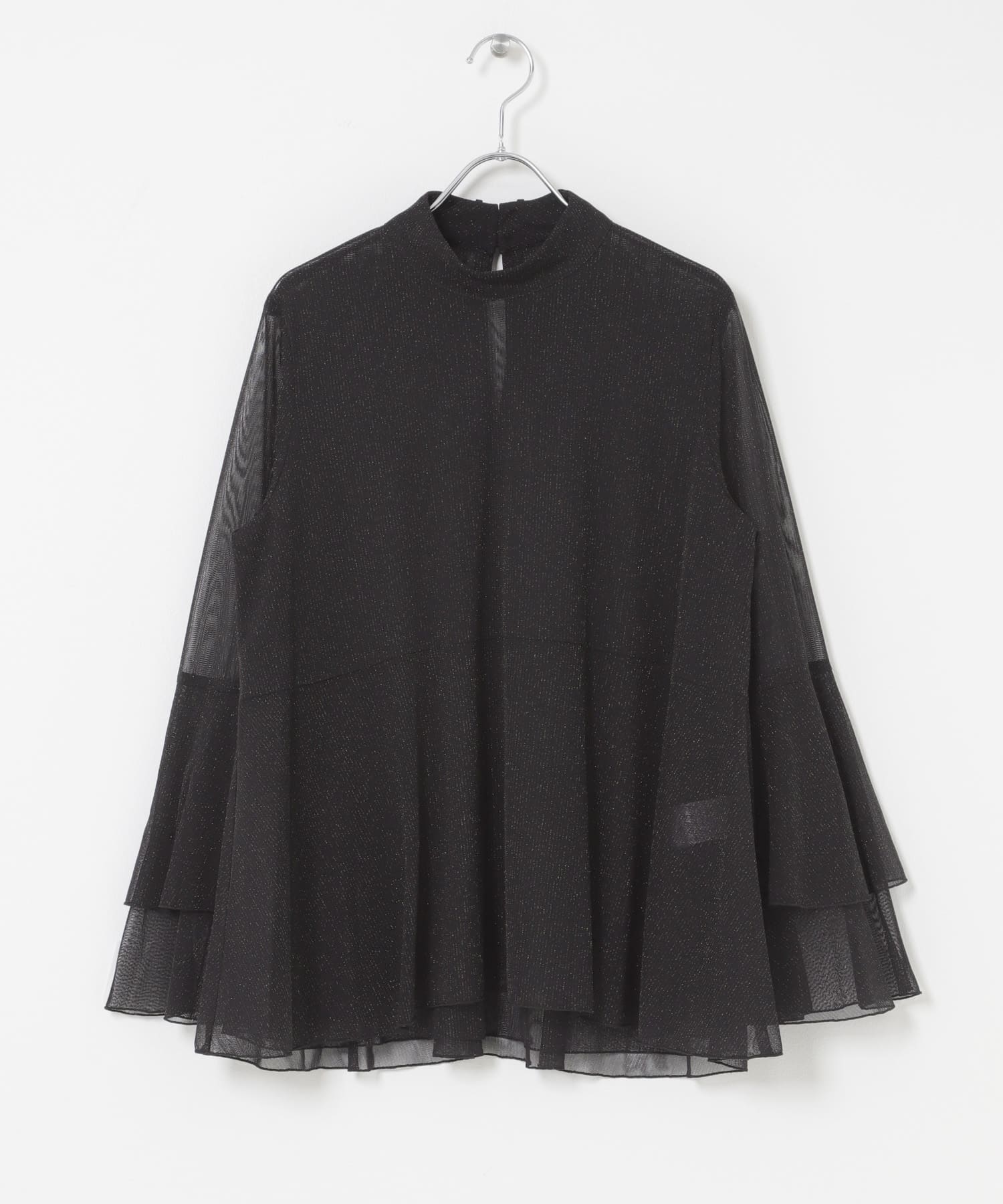 シアーラメチュールフレアスリーブブラウス BLACK Free