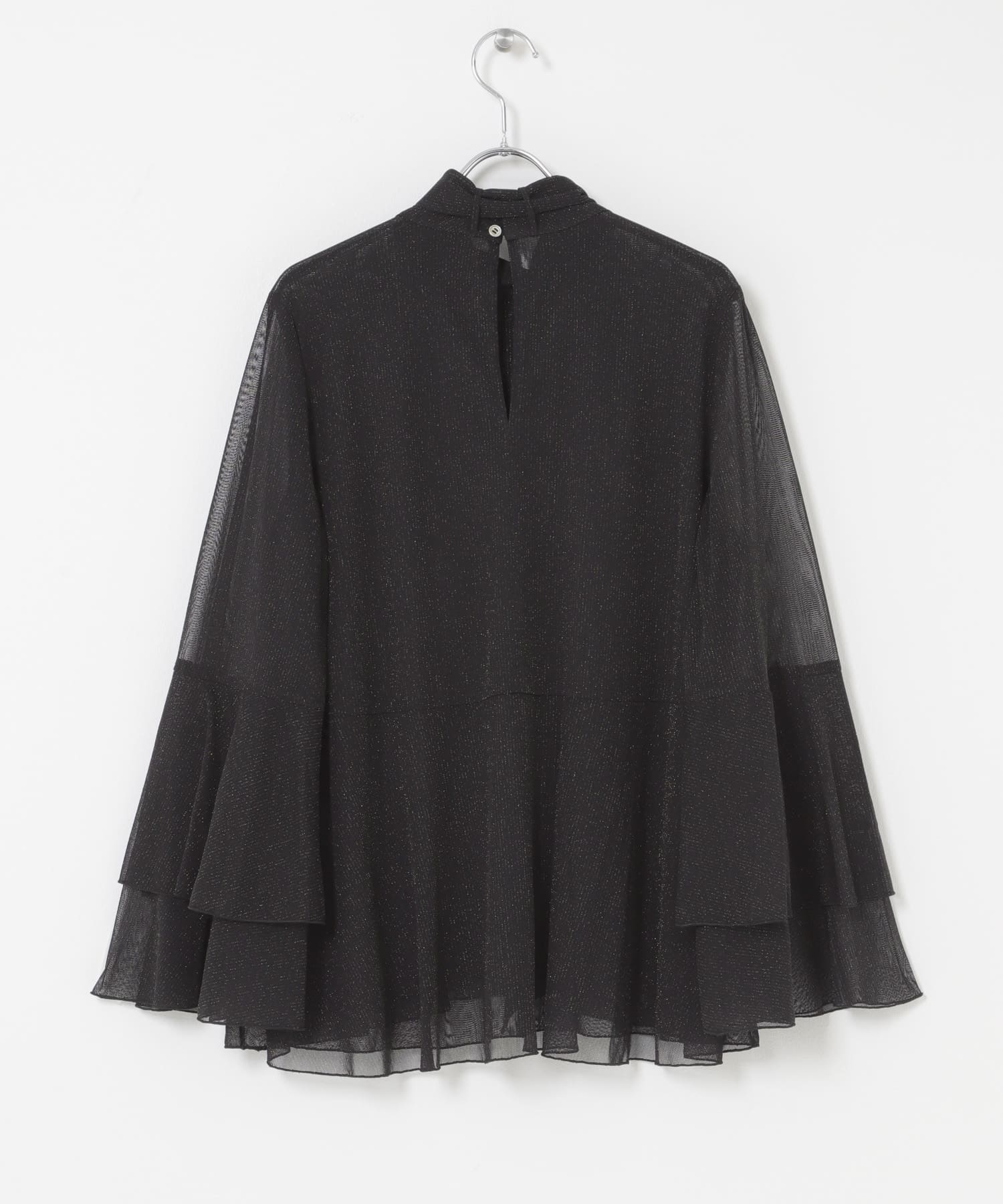 シアーラメチュールフレアスリーブブラウス BLACK Free