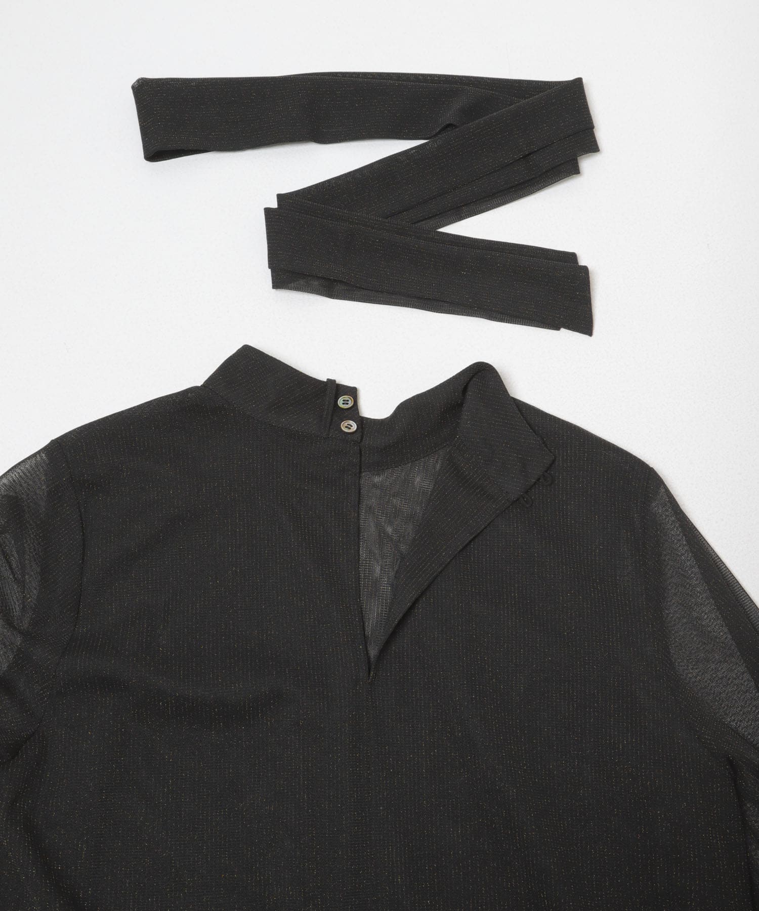 シアーラメチュールフレアスリーブブラウス BLACK Free