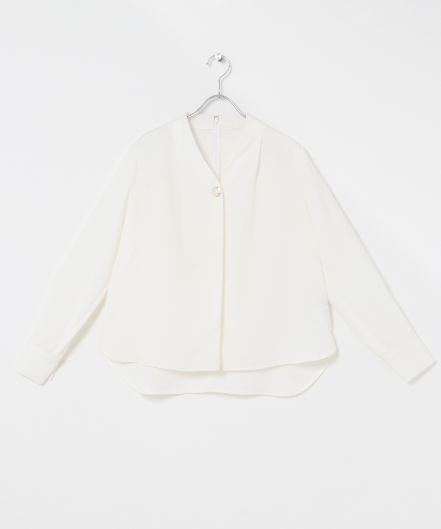 Vネックボタンデザインブラウス WHITE FREE