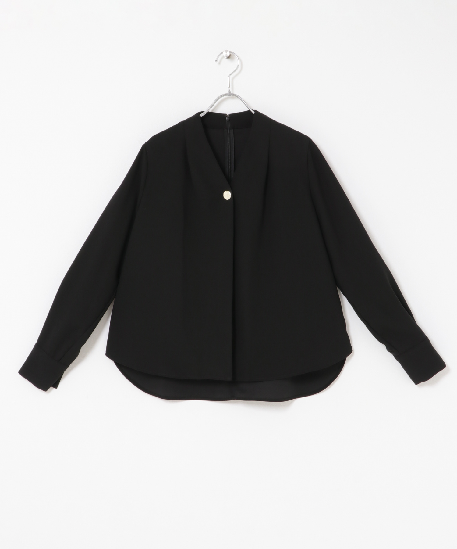 Vネックボタンデザインブラウス BLACK FREE