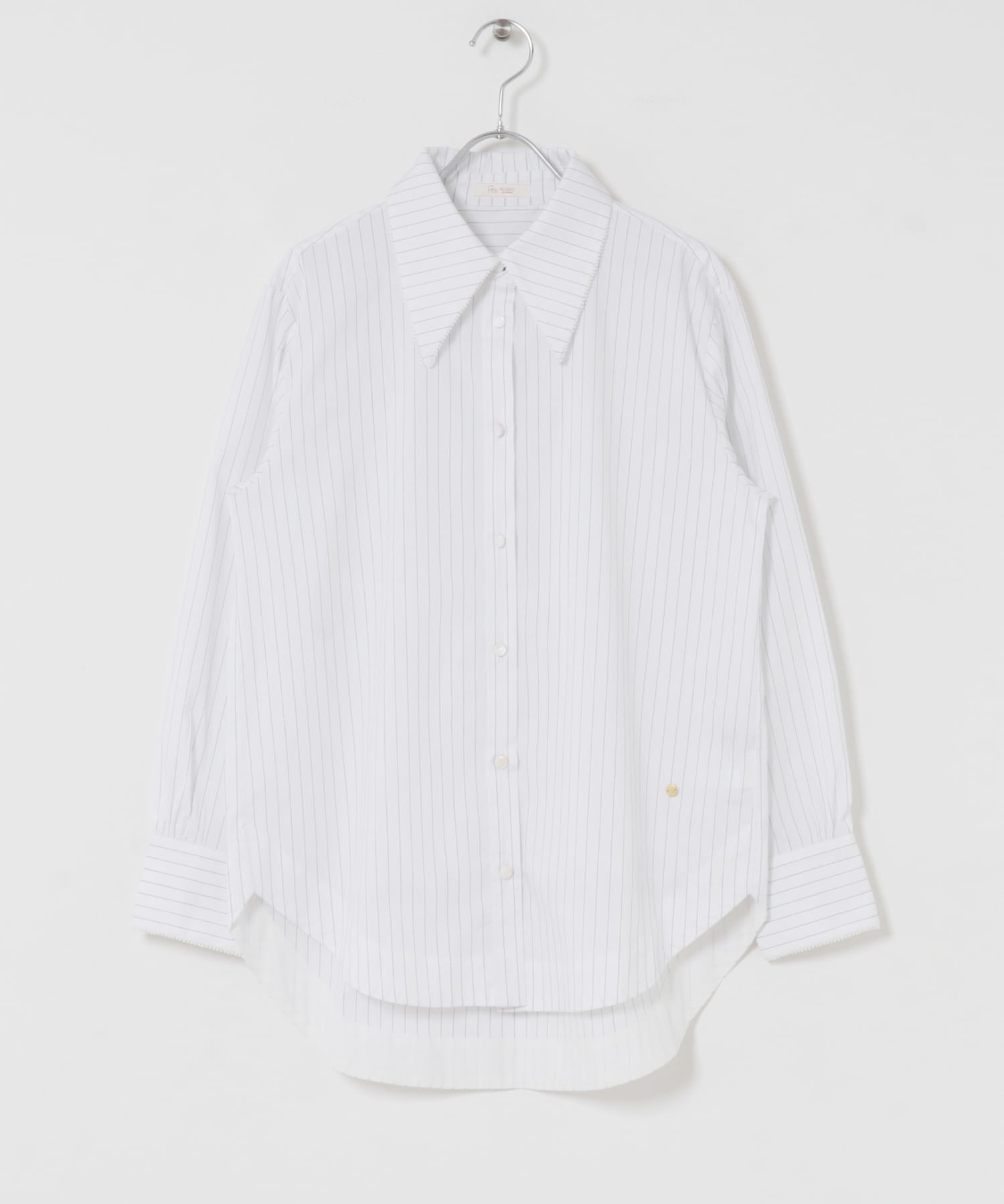 F by ROSSO　トリミングレースビッグカラーシャツ OW STRIPE FREE