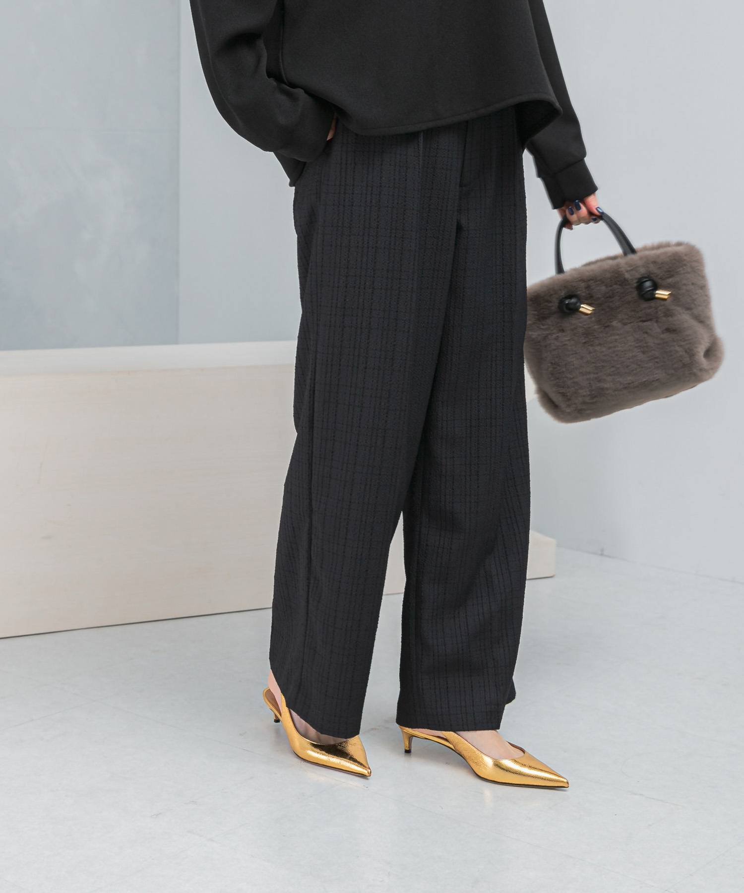 防シワツイードワイドパンツ