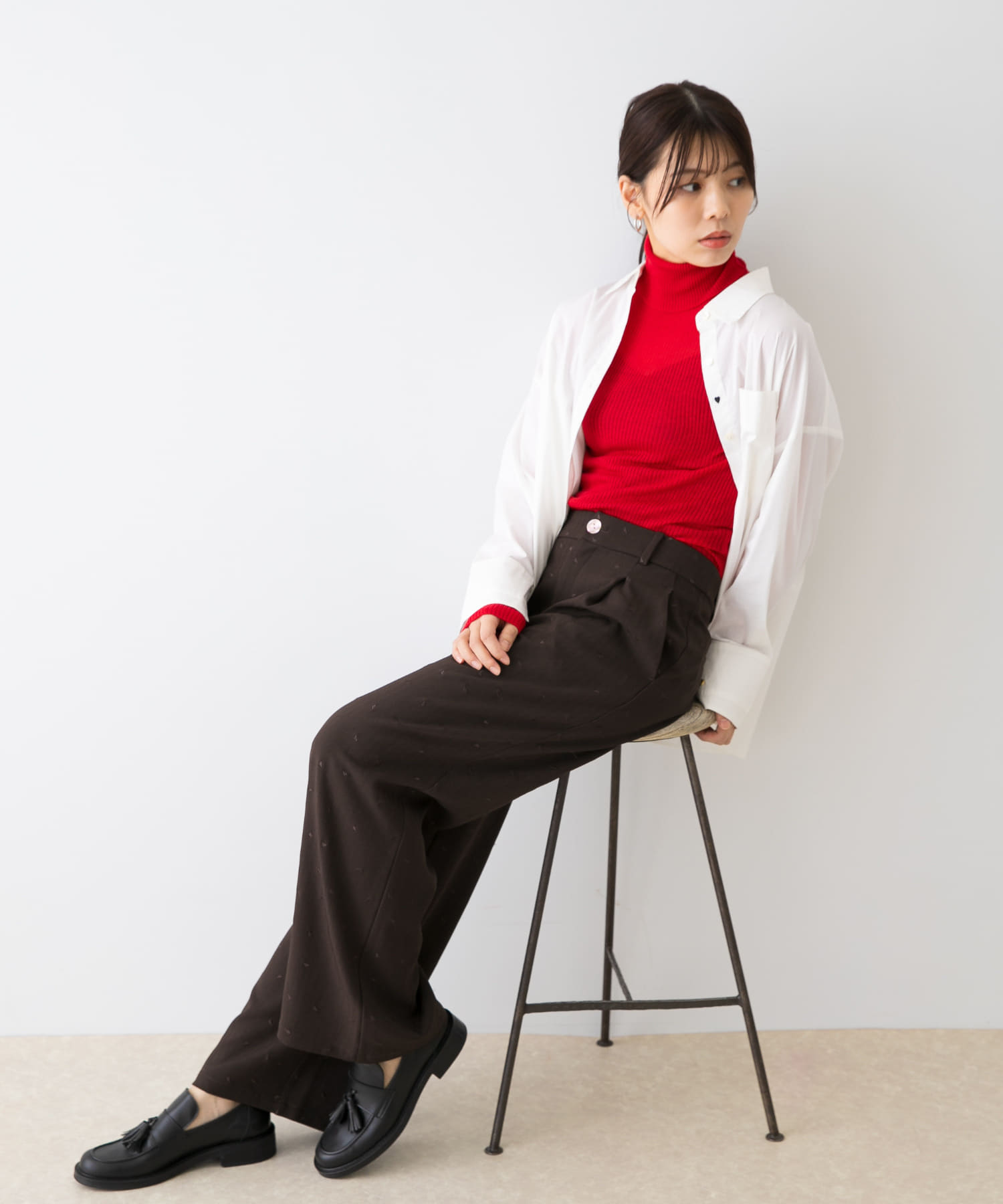 F by ROSSO　ハート刺繍タックワイドパンツ