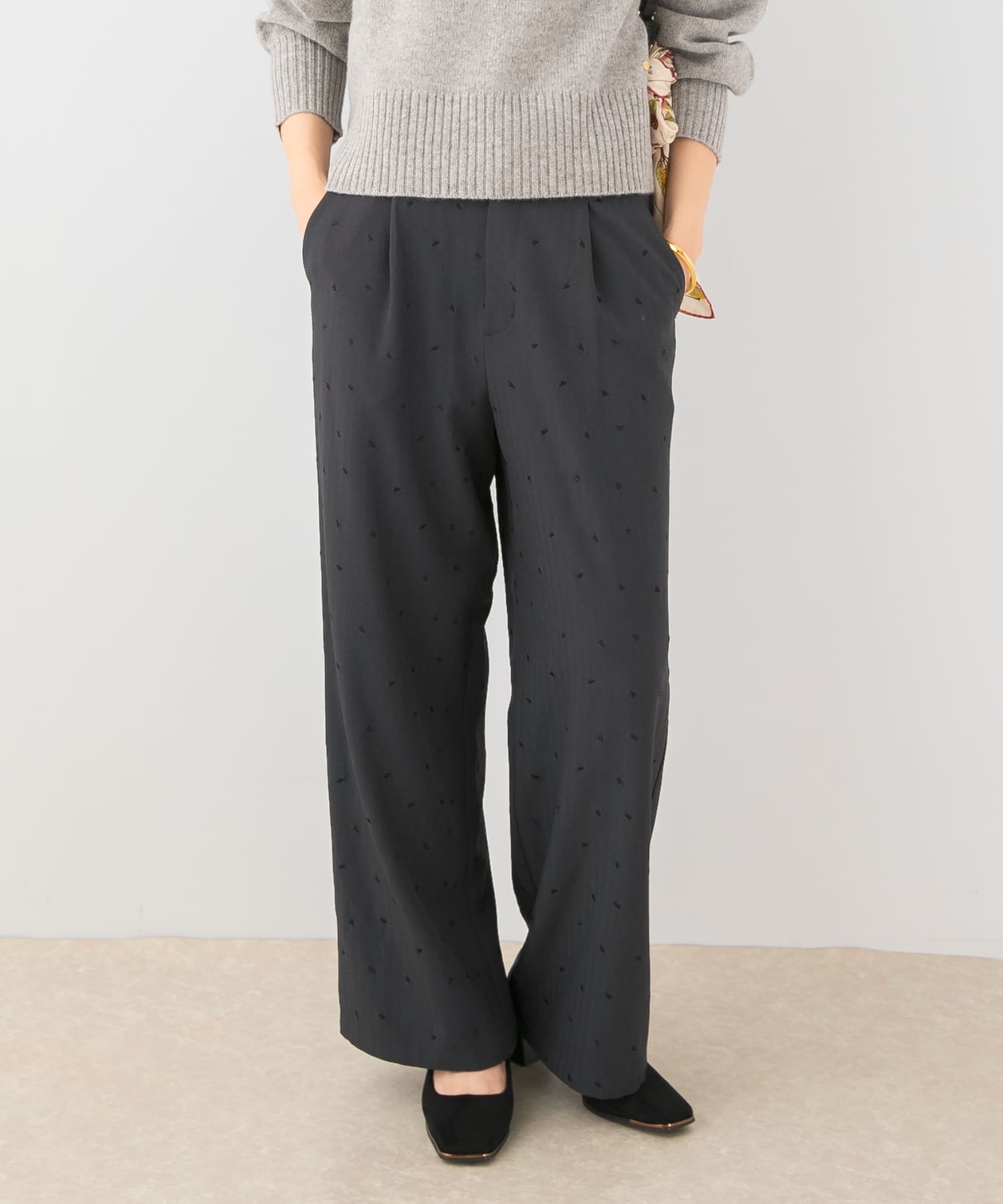 F by ROSSO　ハート刺繍タックワイドパンツ