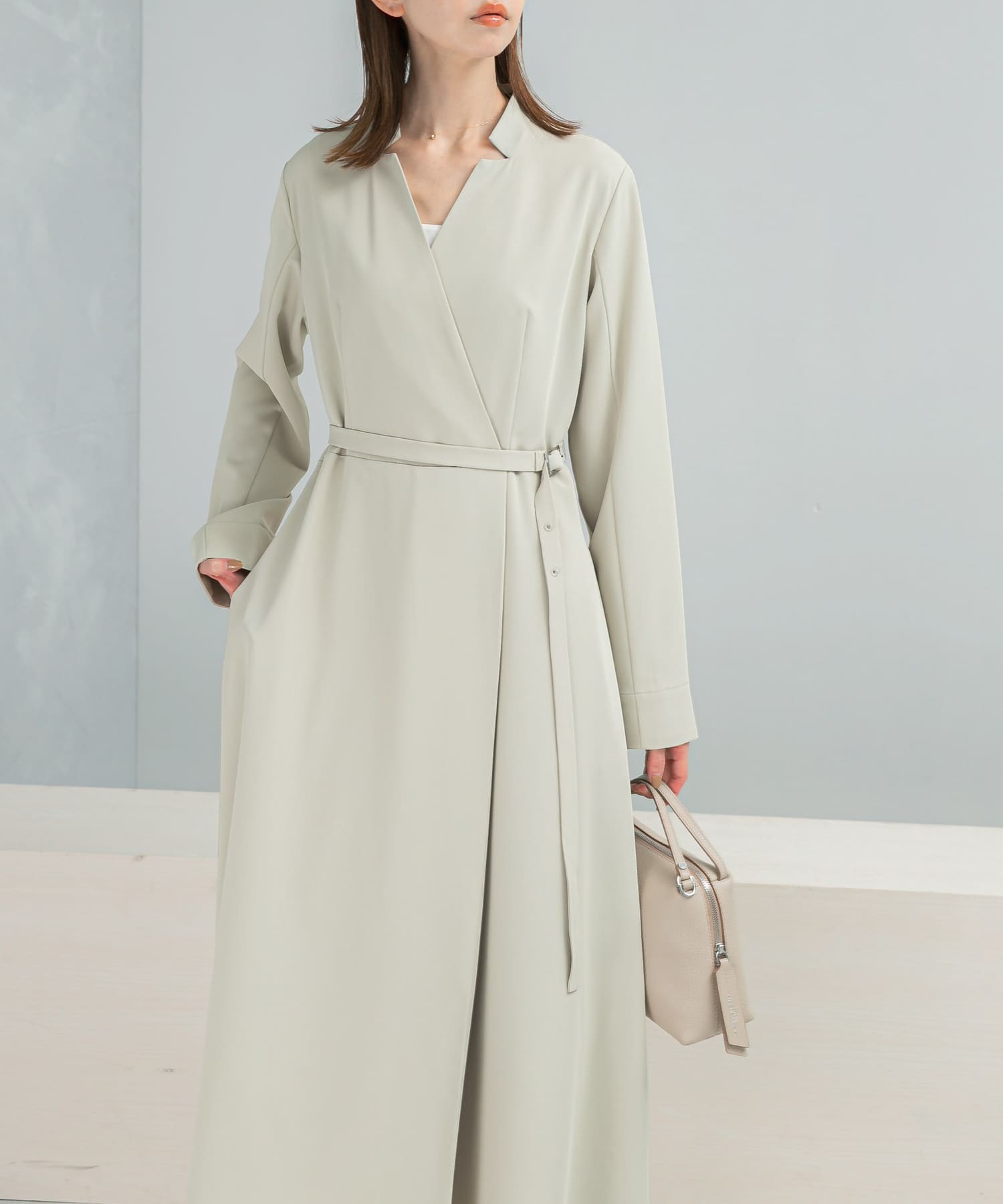 ベルトデザインカシュクールワンピース(Free L/BEIGE): ワンピース