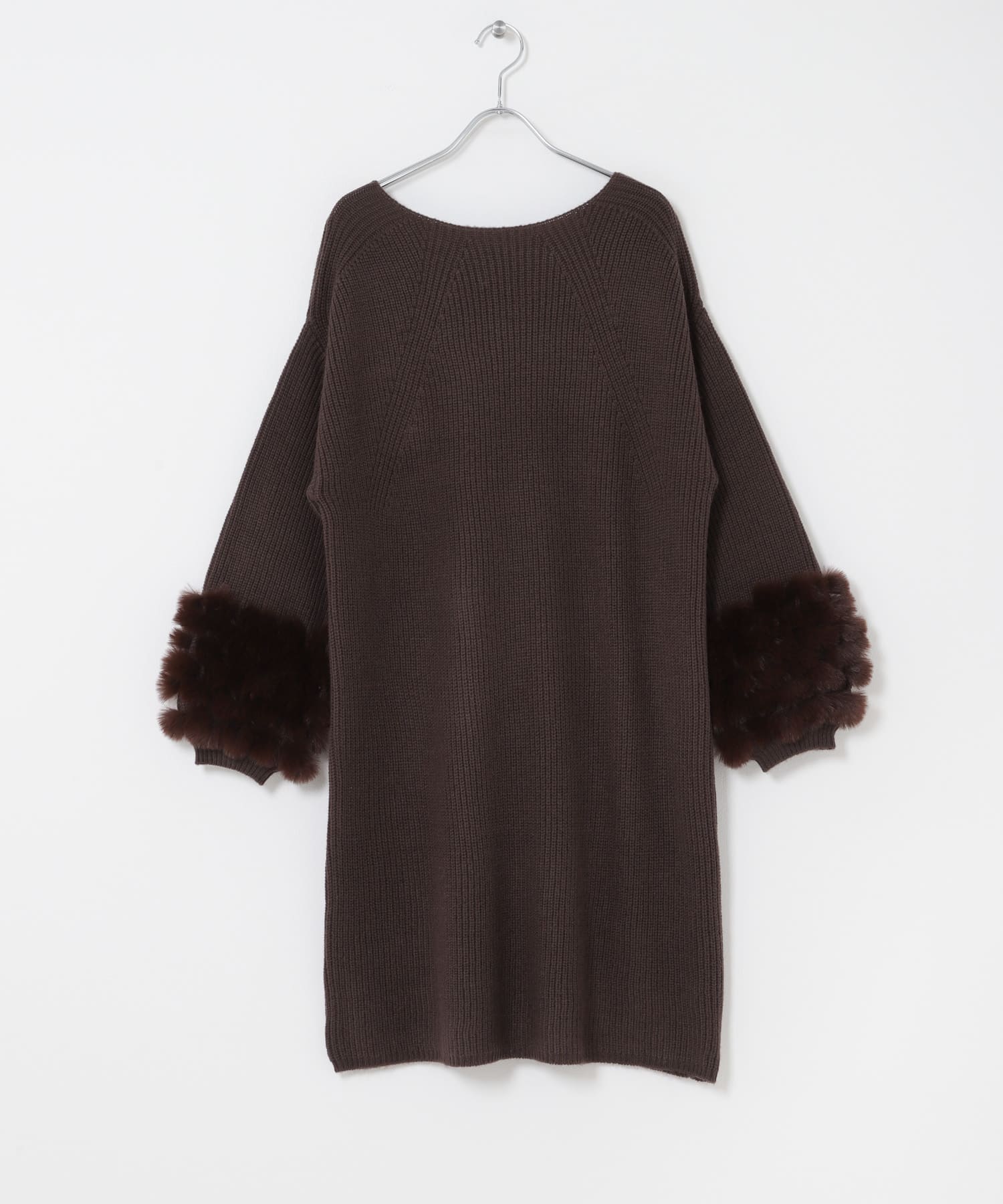WEB限定』ファードッキングニットミニワンピース(Free BROWN