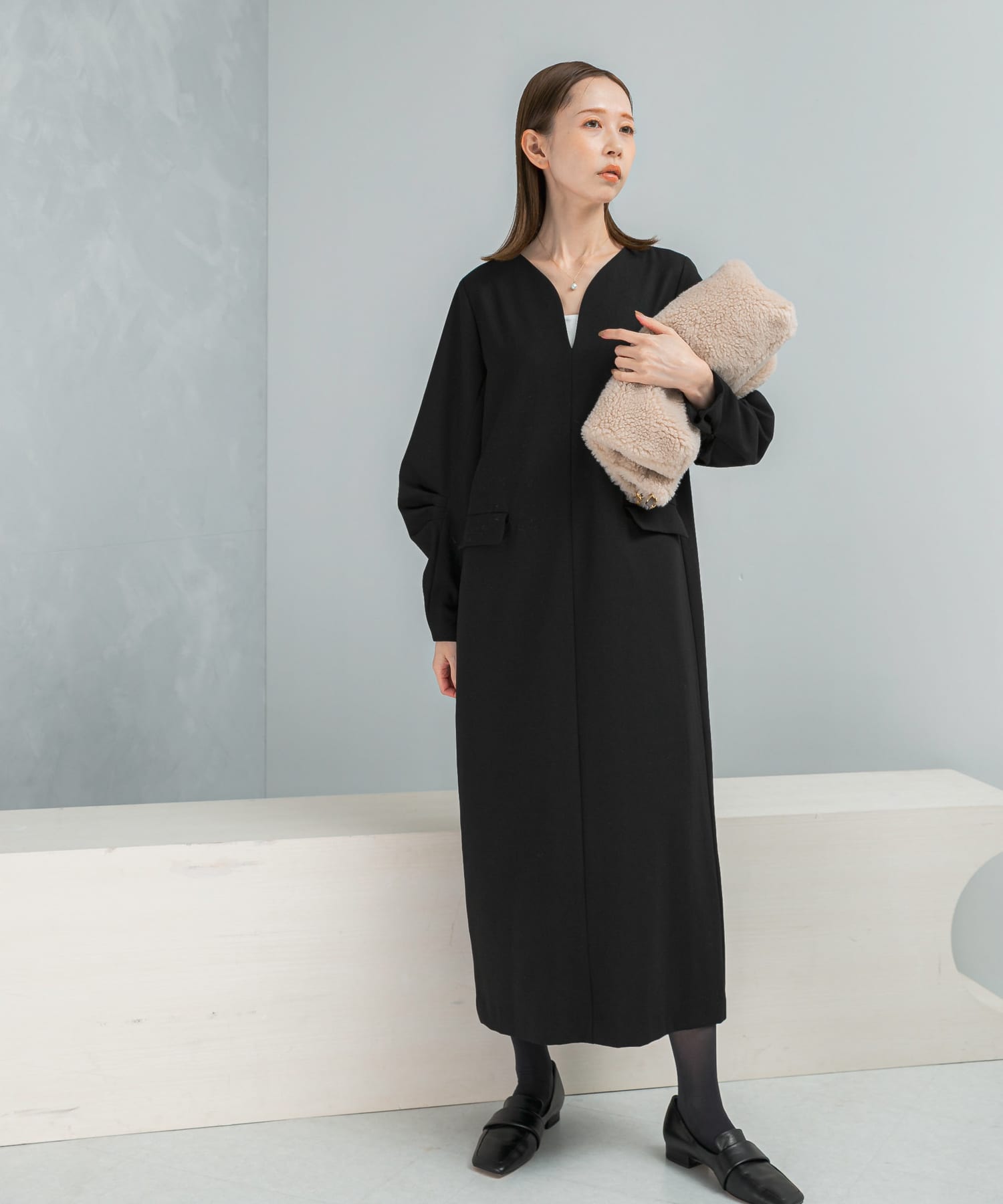 タックスリーブストレートワンピース(Free DARK GRAY): ワンピース