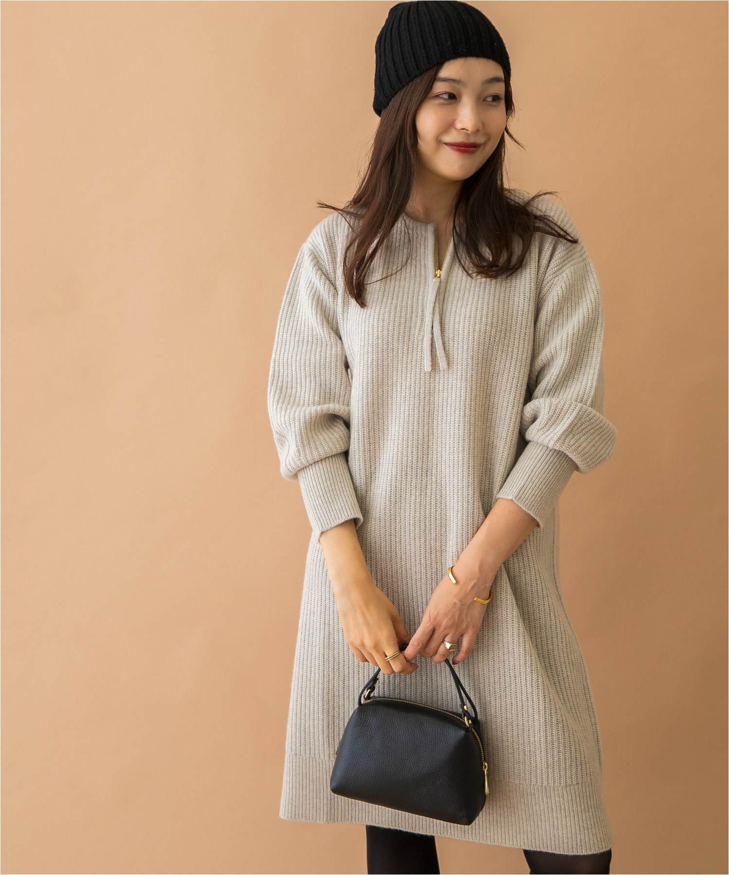 F by ROSSO　ハミルトン片畦ハーフZIPミニワンピース