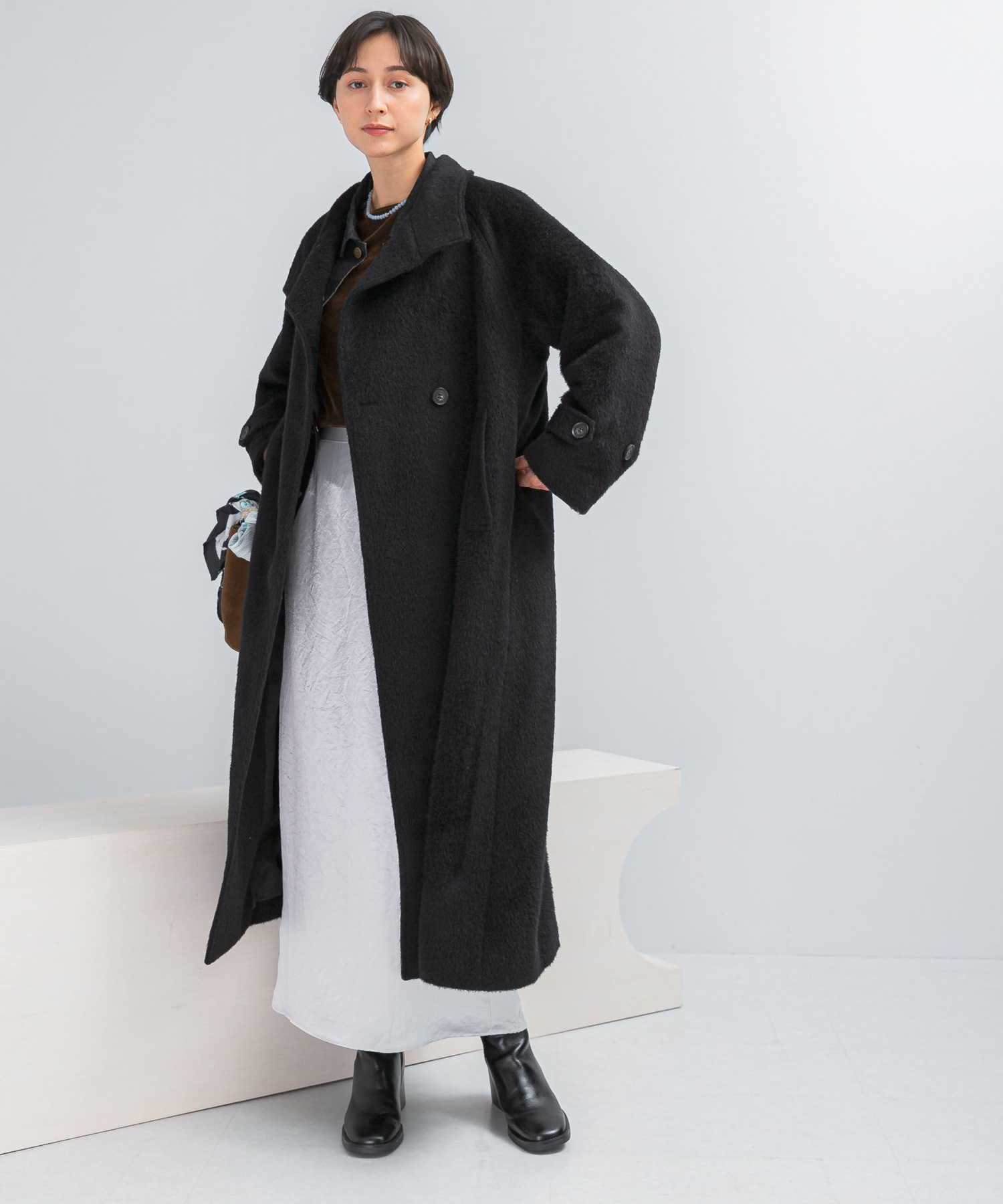 美品✨KITH アルパカ混 チェスターコートASTEROID M 美シルエット アルパカ混シャギースタンドコート(36 BLACK): アウター｜URBAN