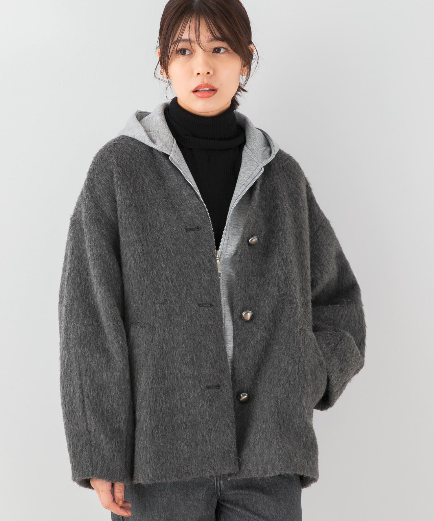 F by ROSSO　『UR TECH』シャギーノーカラーコート