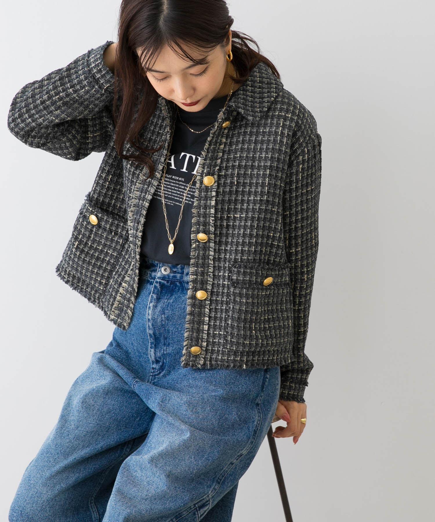 F by ROSSO　ベロアツイードジャケット