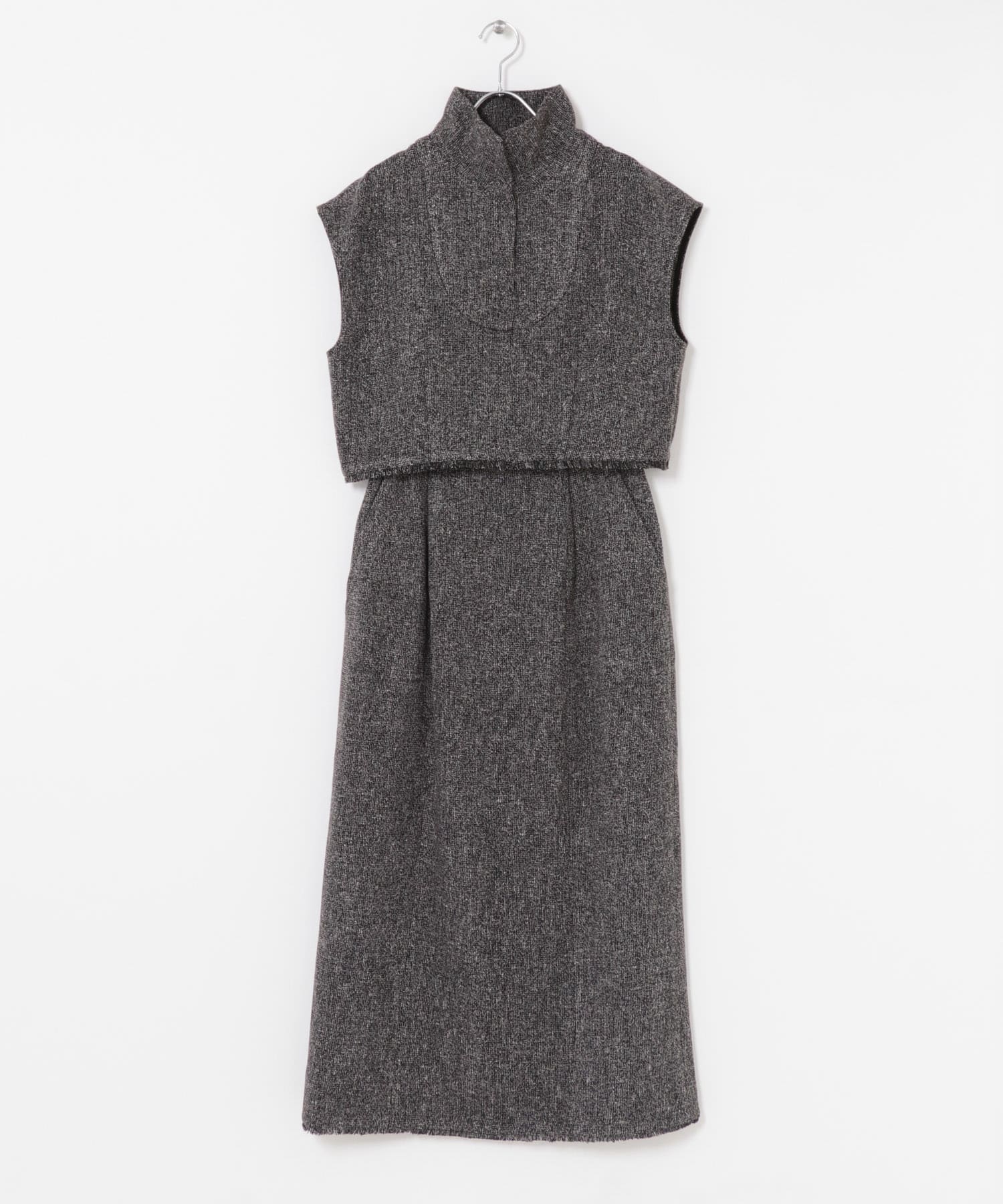 F by ROSSO　ツイードハーフZIPプルオーバー+スカート BLACK 36