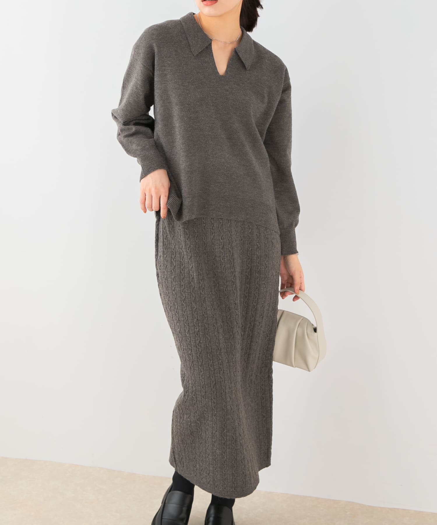 F by ROSSO　ウォッシャブル抗ピルニット+スカート