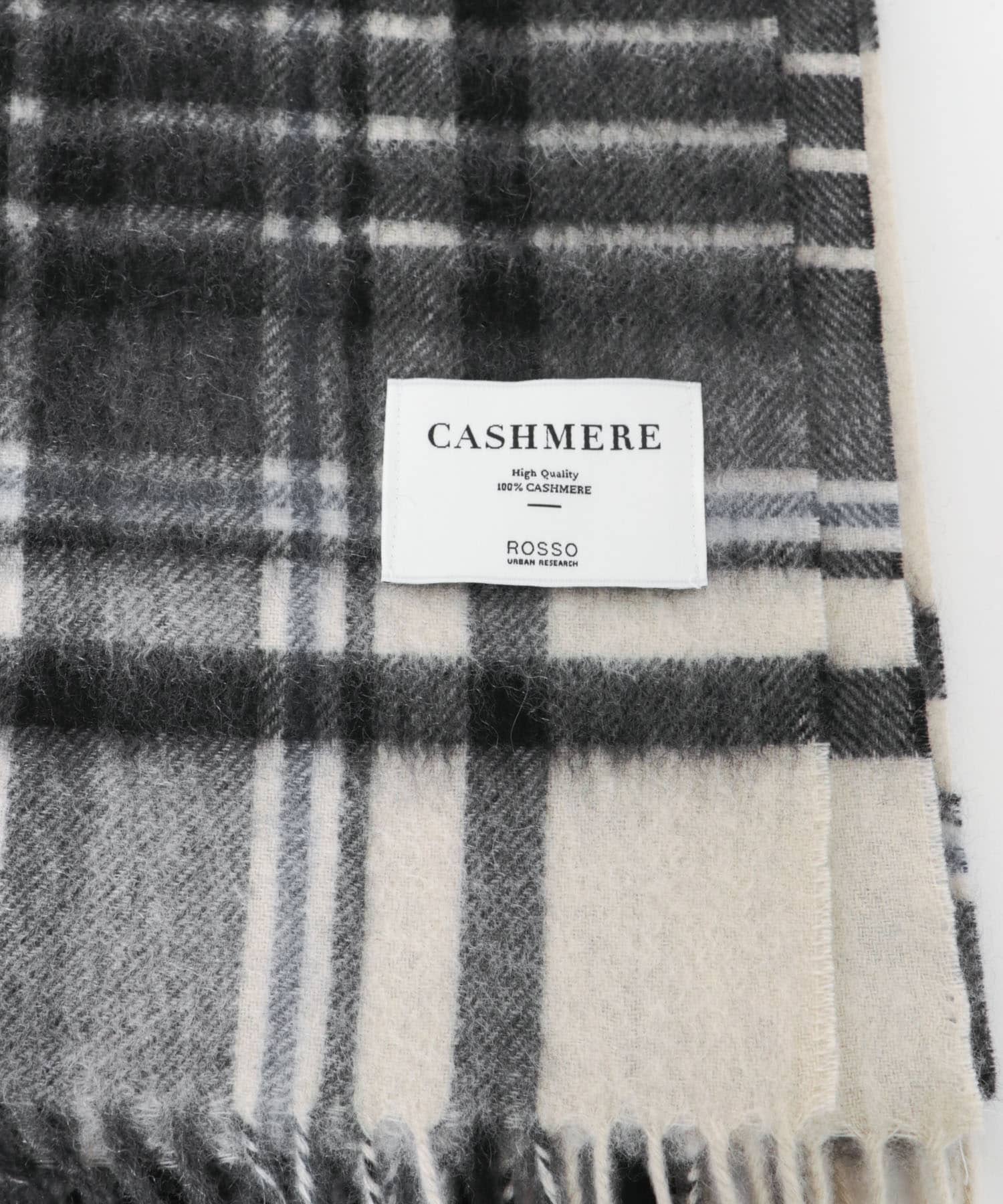 カシミヤチェックストール OFF×BLACK Free