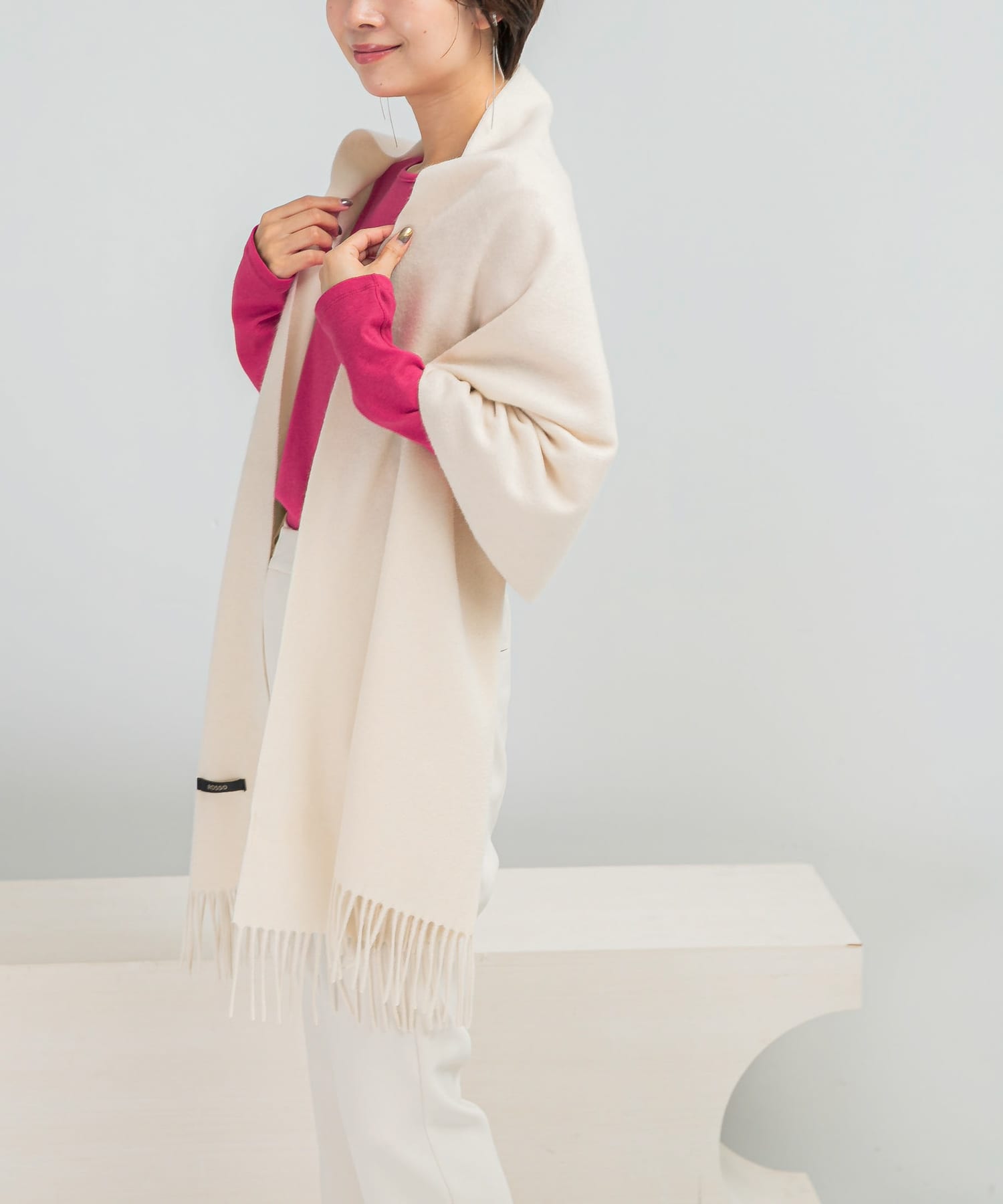 カシミヤ混無地ストール OFF WHITE FREE