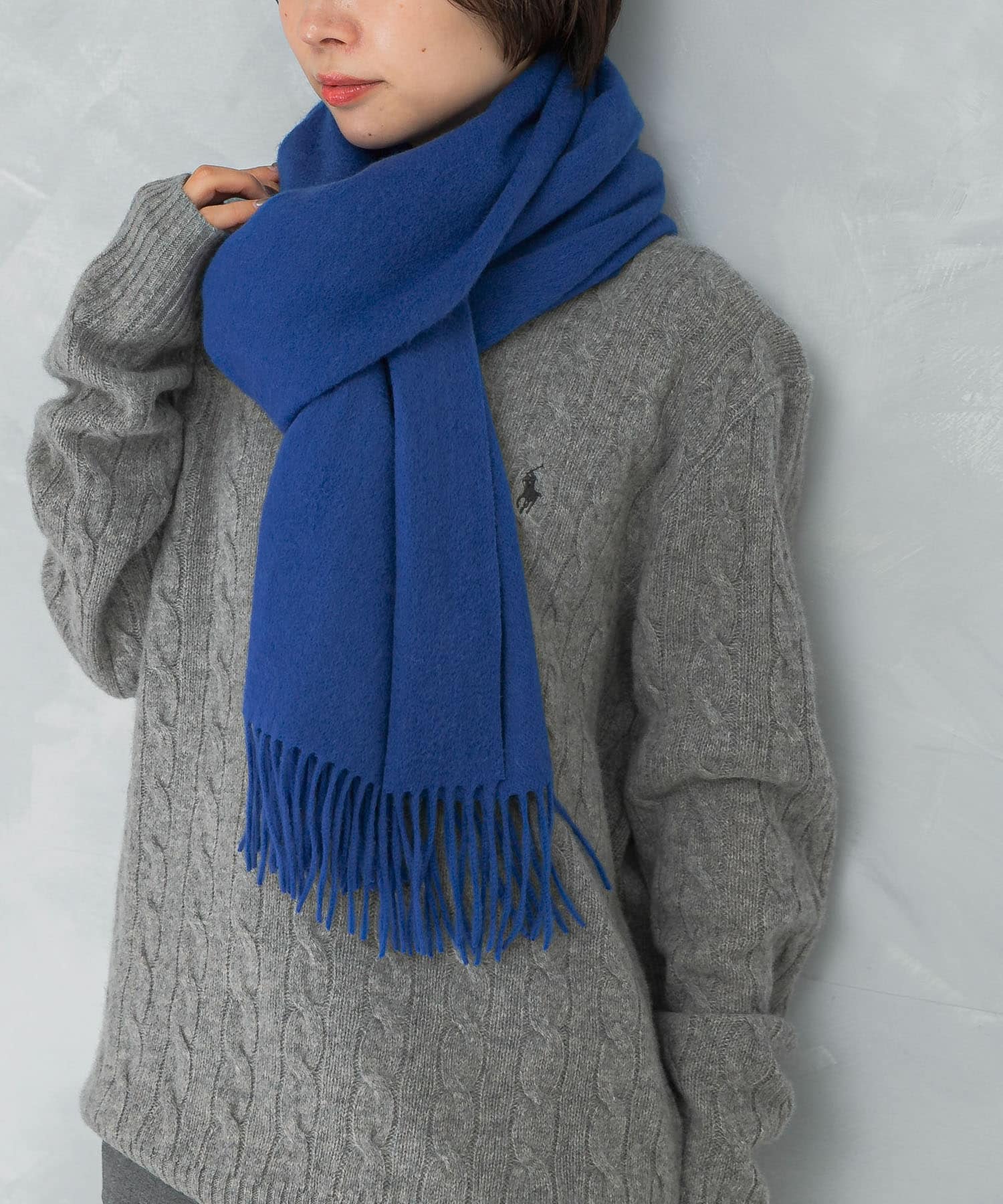 カシミヤ混無地ストール LOYAL BLUE FREE