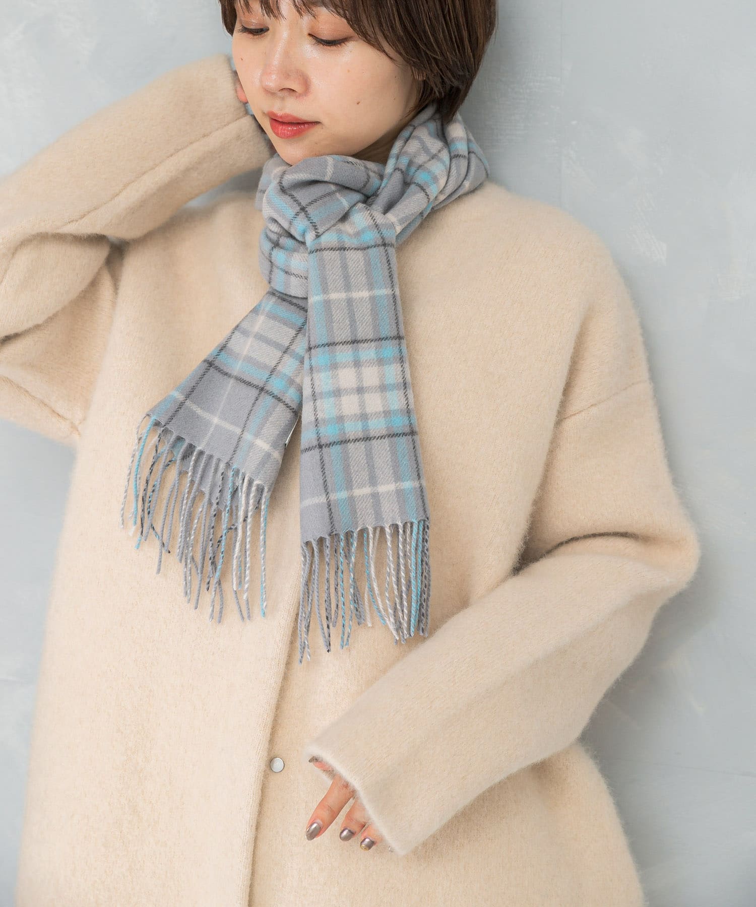 カシミヤチェックマフラー MINT FREE