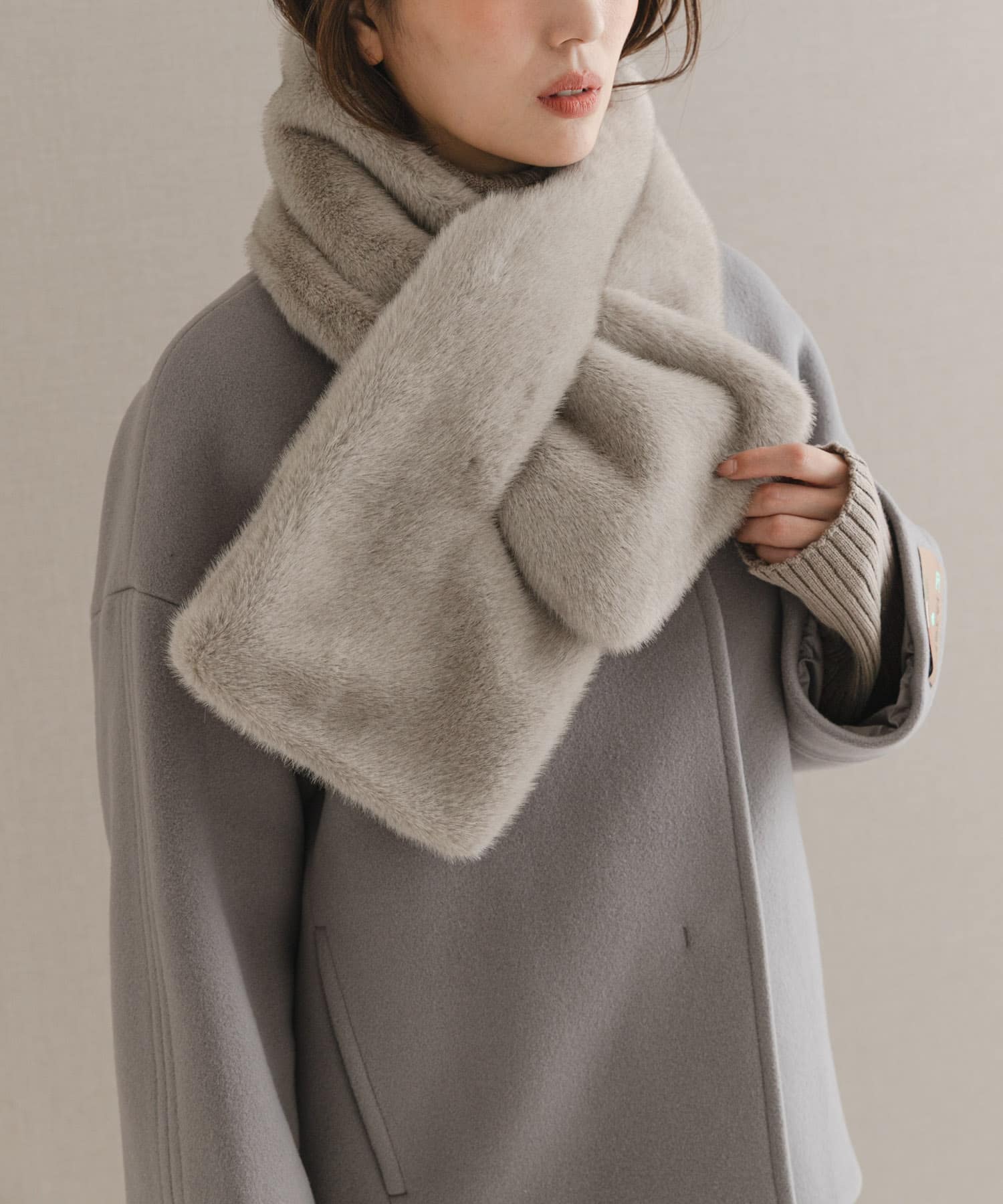 THINK FUR　Mink Like Fur Tippet Light Gray Free