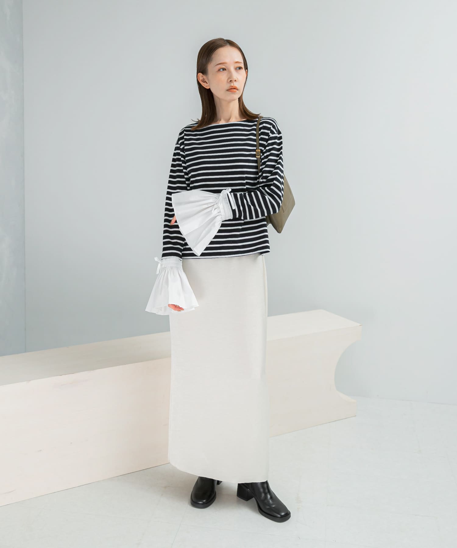 Mewl　シャツスリーブボーダーTOPS BLACK Free