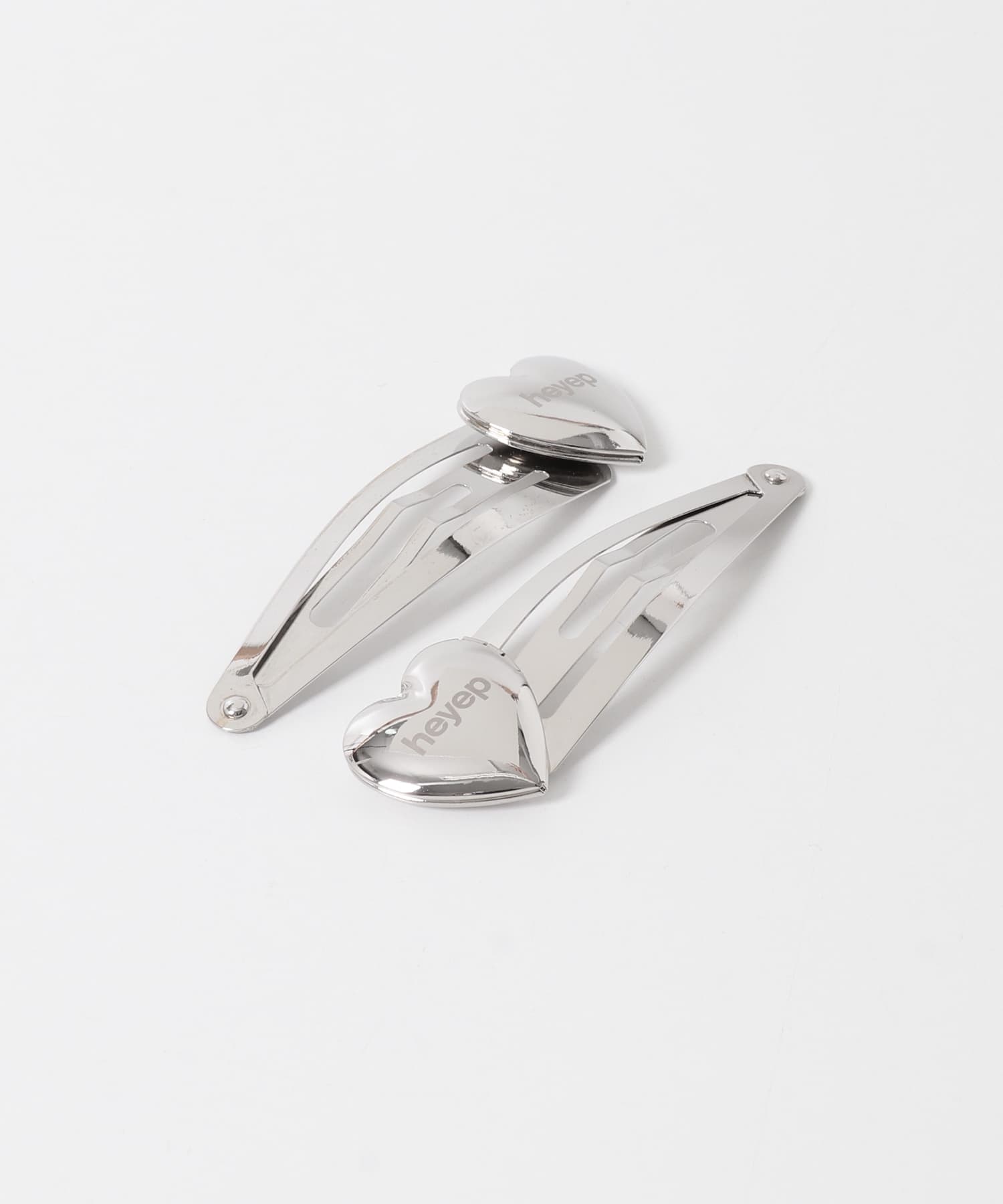 heyep　Heart Locket Hair Clips 2 Set SILVER -