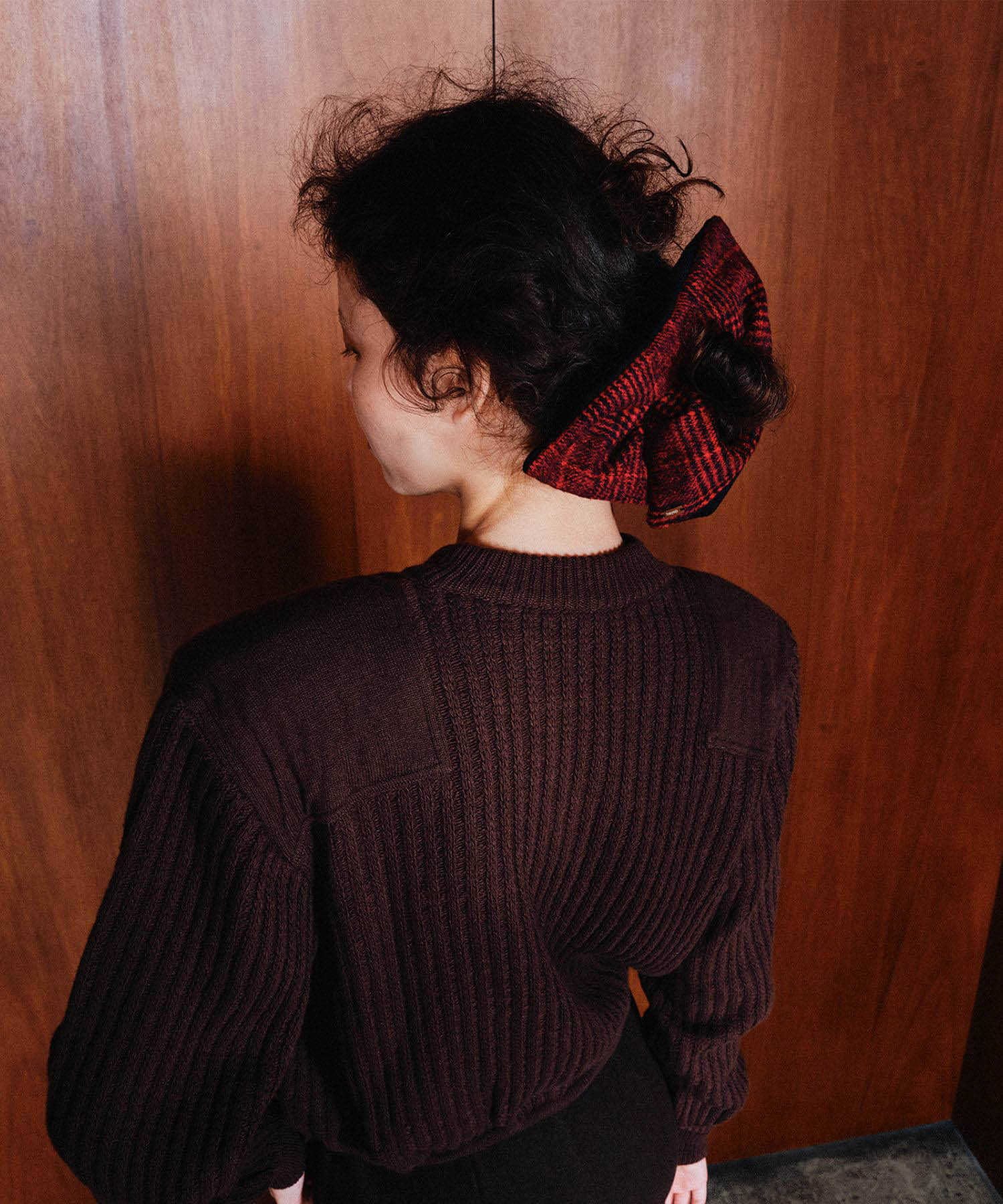 heyep　Plaid Square Scrunchie RED -