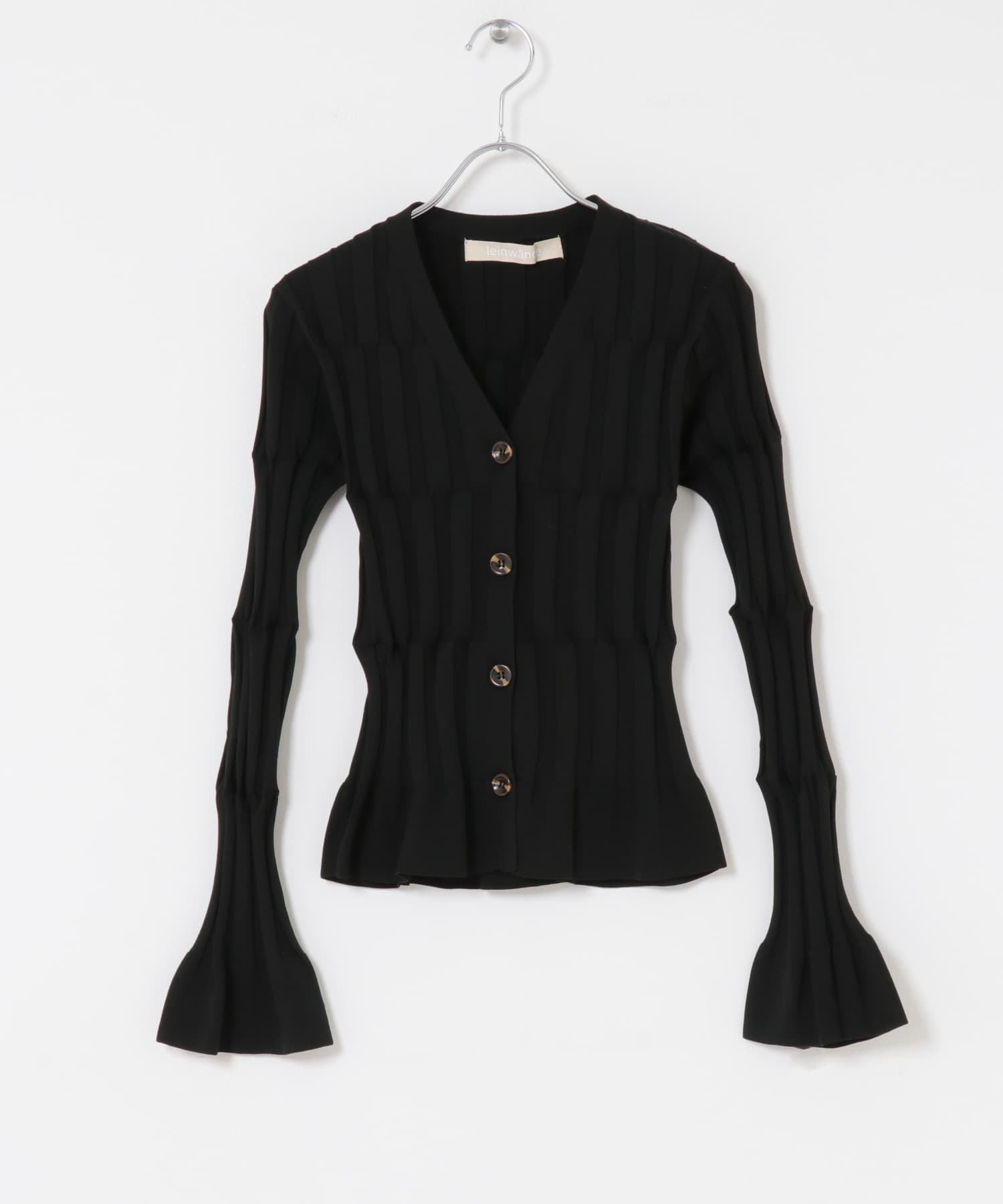 leinwande　Grid Rib Cardigan Black FREE