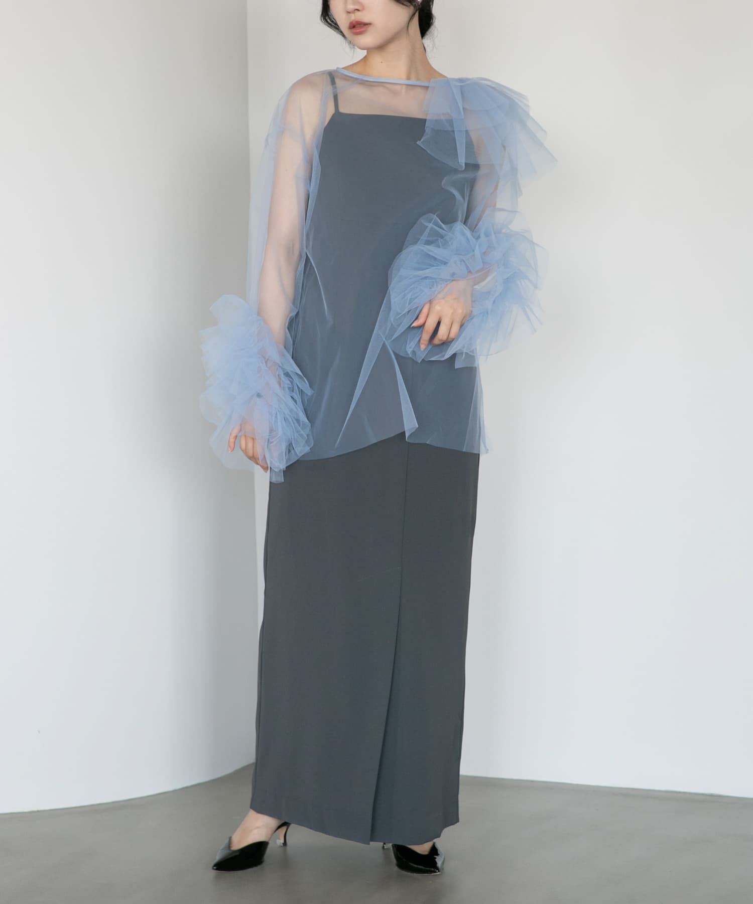 ANDRESD blooming tulle dress(36 L/BLUE): ドレスライン｜URBAN