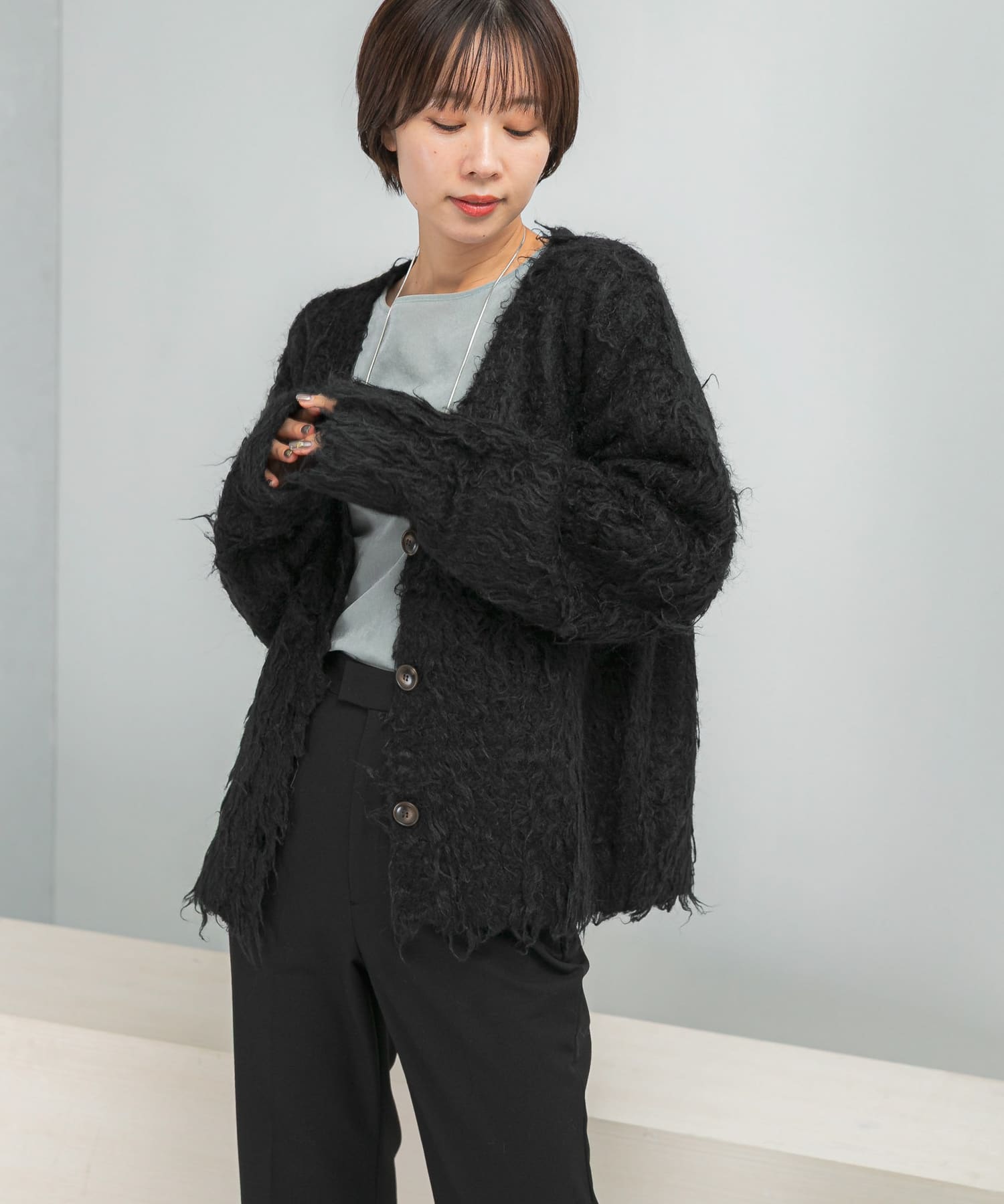 Mewl　ファーカーディガン BLACK Free