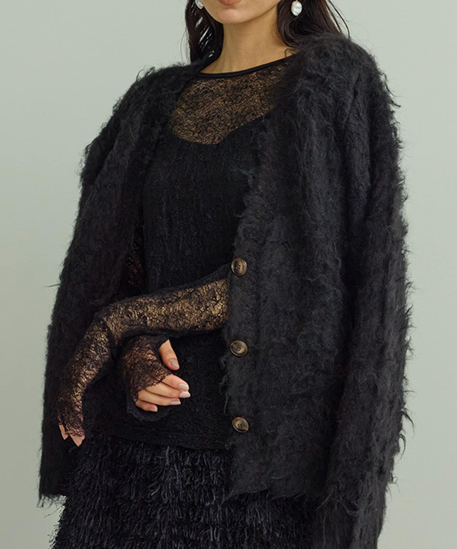 Mewl　ファーカーディガン BLACK Free