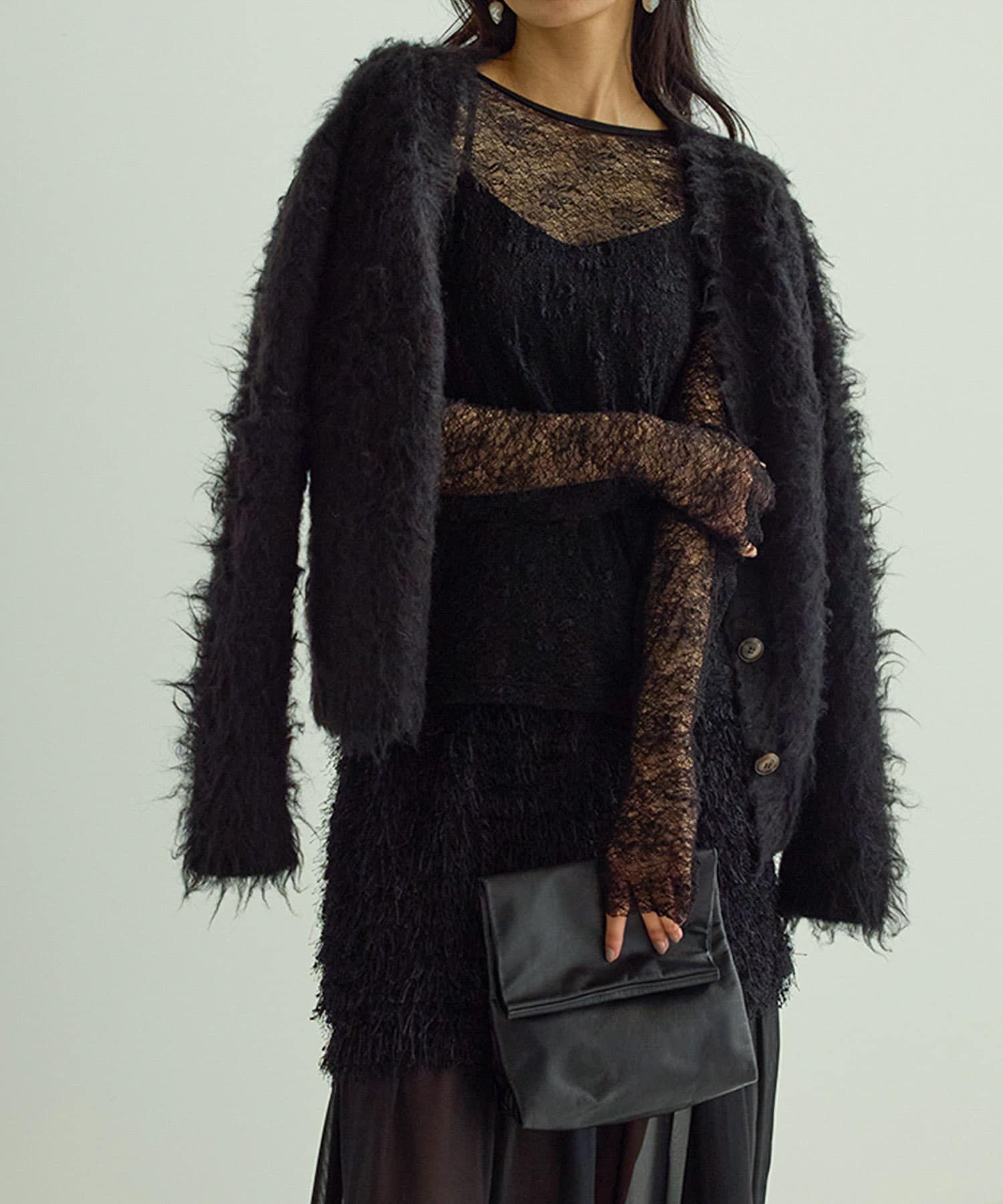 Mewl　ファーカーディガン BLACK Free