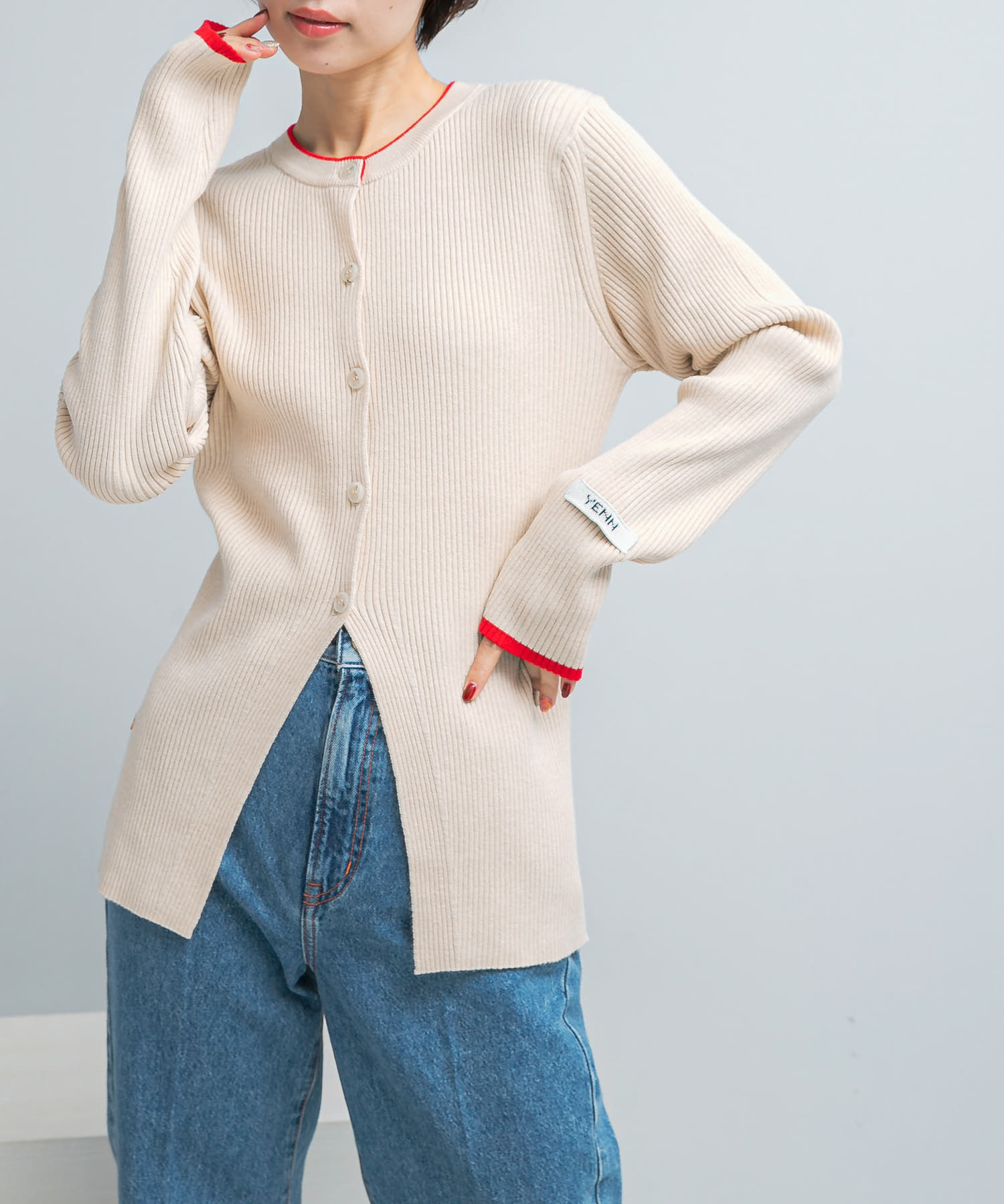 YENN　WOOL RIB CREW CARDIGAN