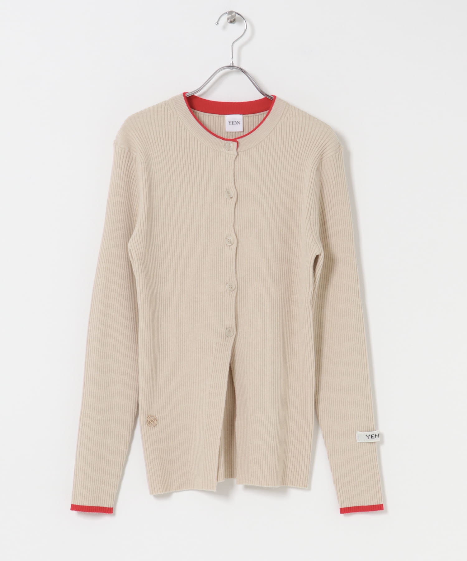 YENN　WOOL RIB CREW CARDIGAN LBEIGE Free