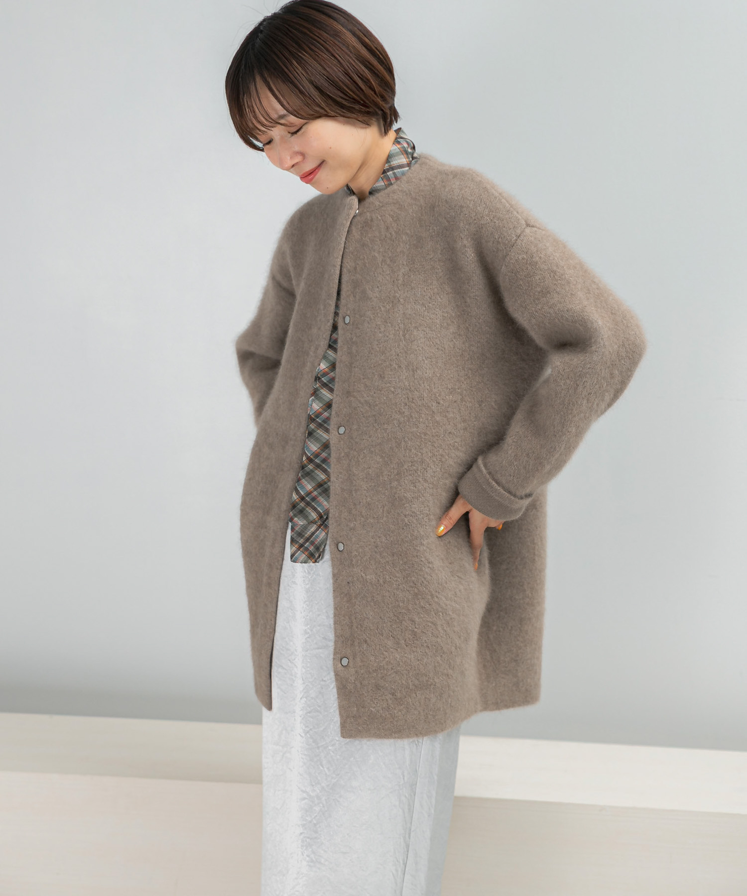 ELENDEEK　CREW-NECK RACCOON MIX WCARDIGAN