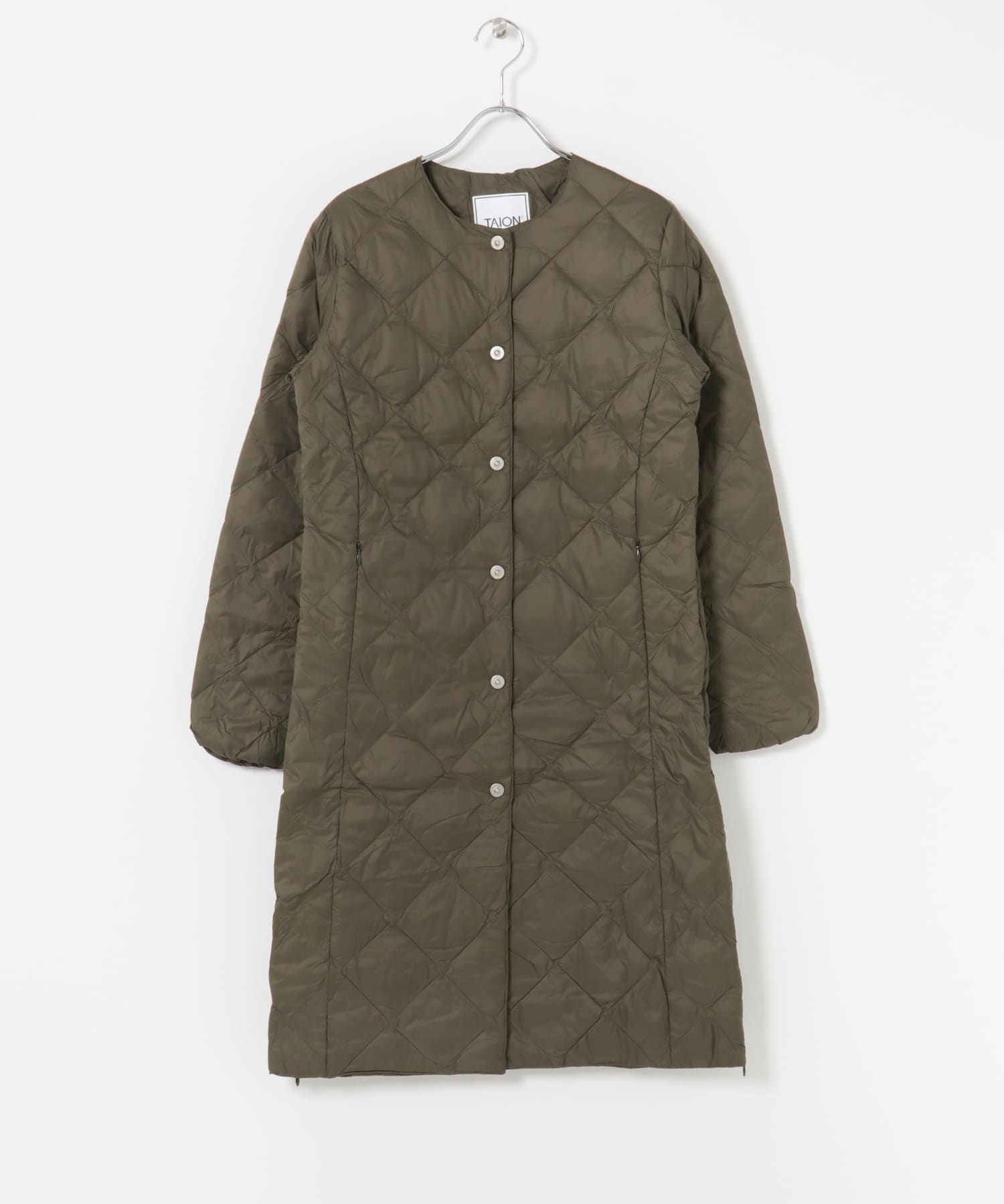 TAION　CREW NECK LONG DOWN COAT OLIVE M