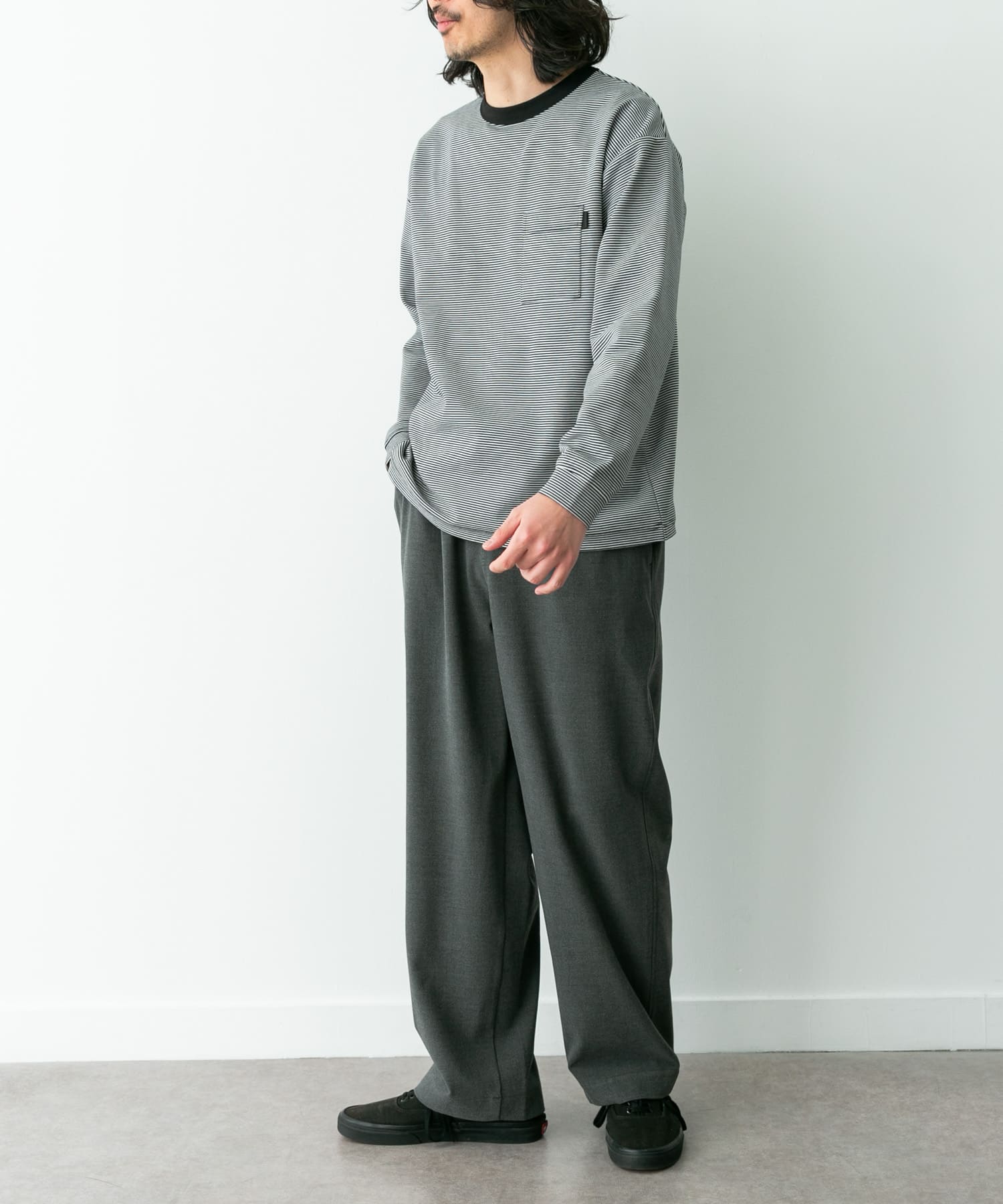 ポンチポケット付ロングスリーブTシャツ ボーダー M