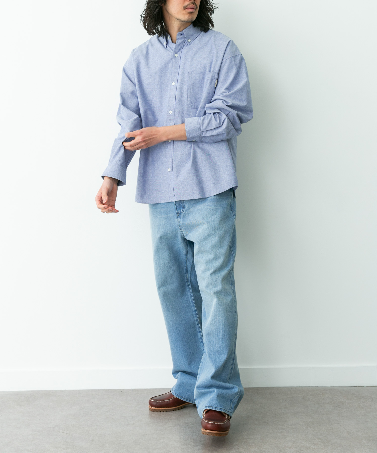 抗菌オックスボタンダウンオーバーシャツ サックス L