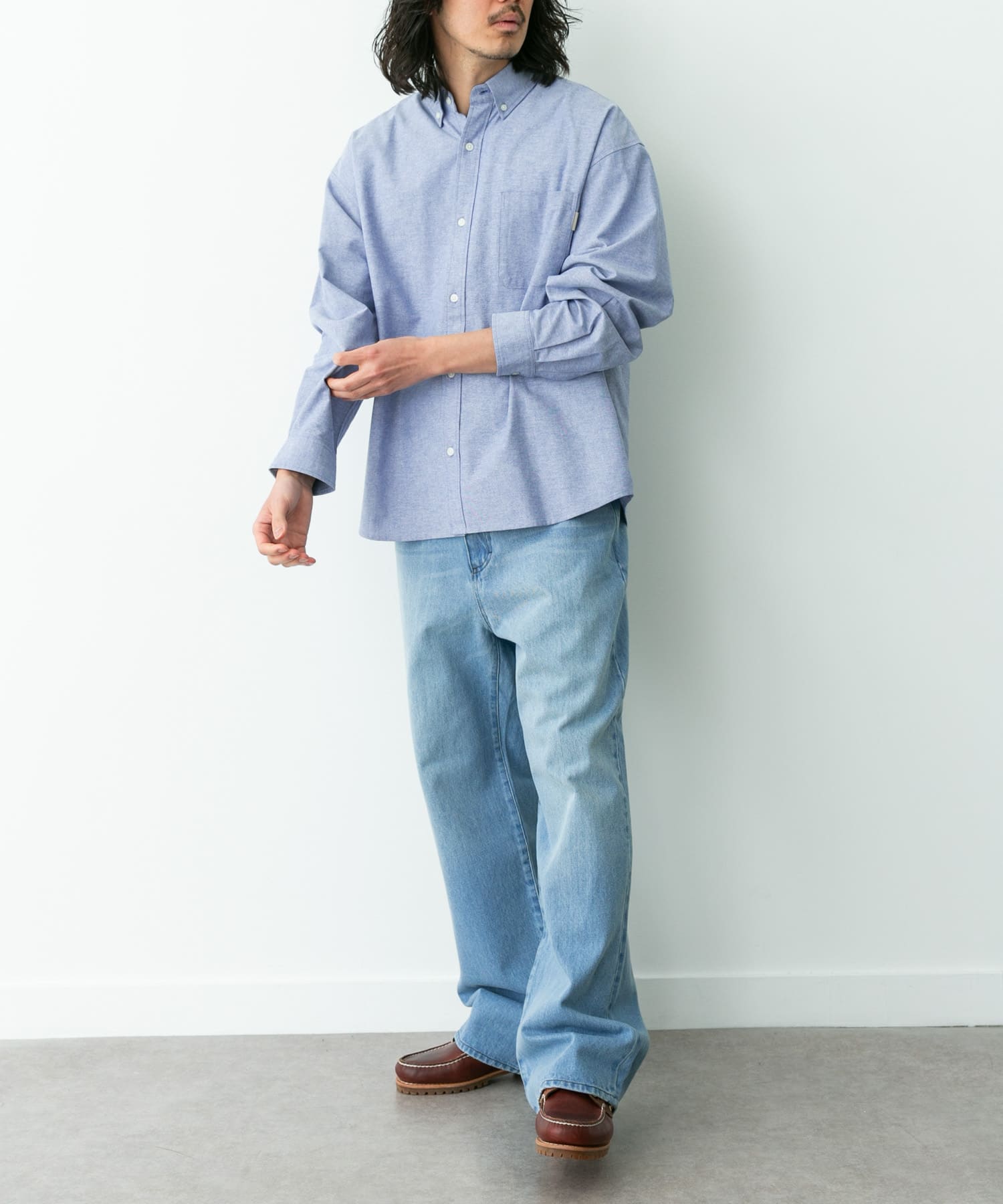 抗菌オックスボタンダウンオーバーシャツ サックス L