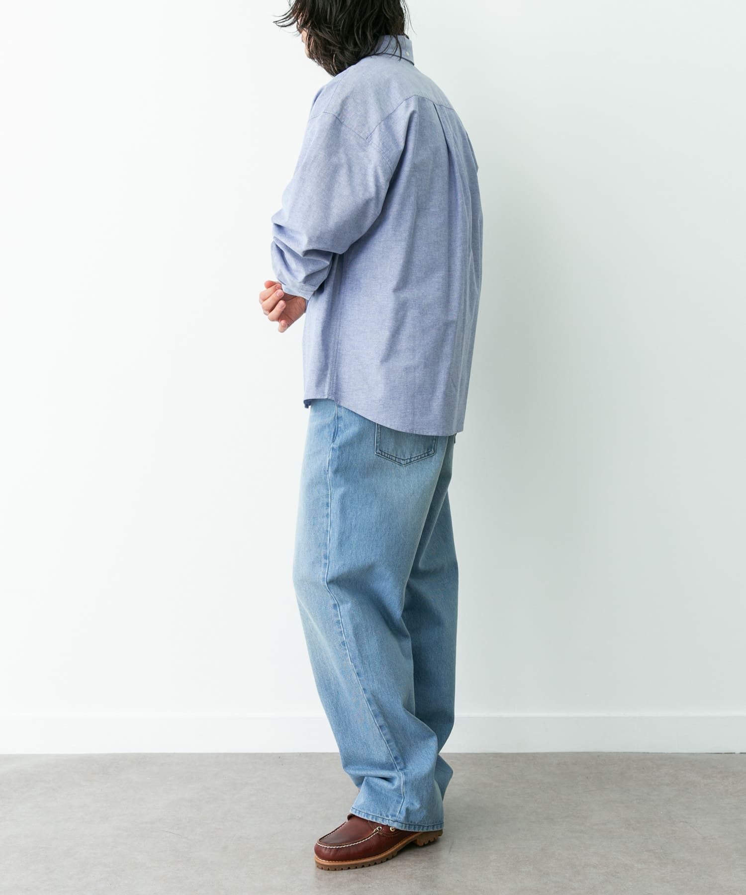 抗菌オックスボタンダウンオーバーシャツ サックス XL