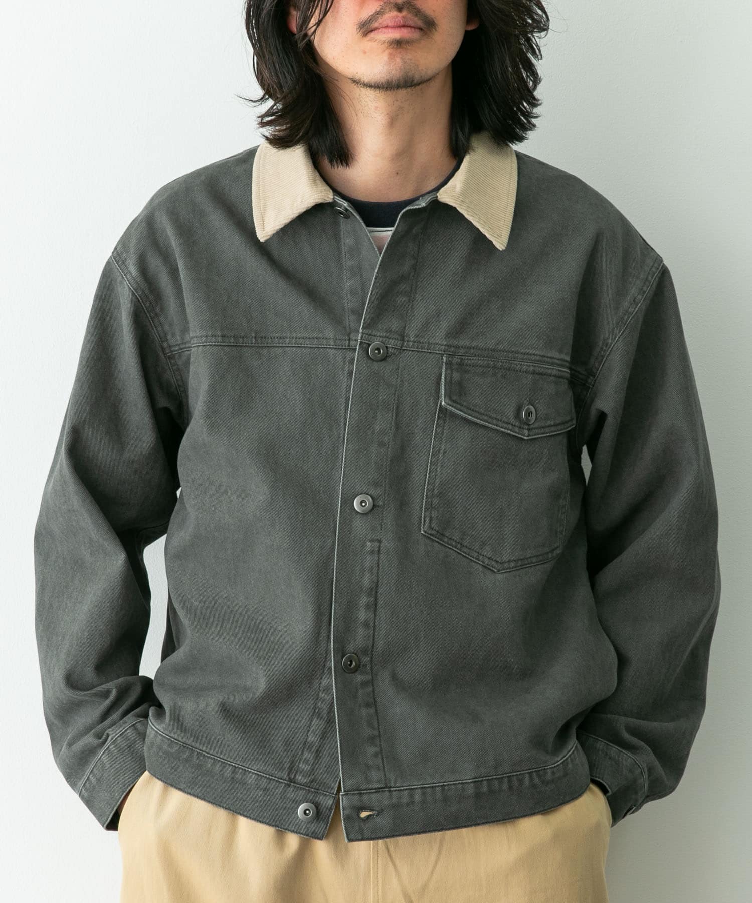 ウォッシュドツイル襟切替ジャケット