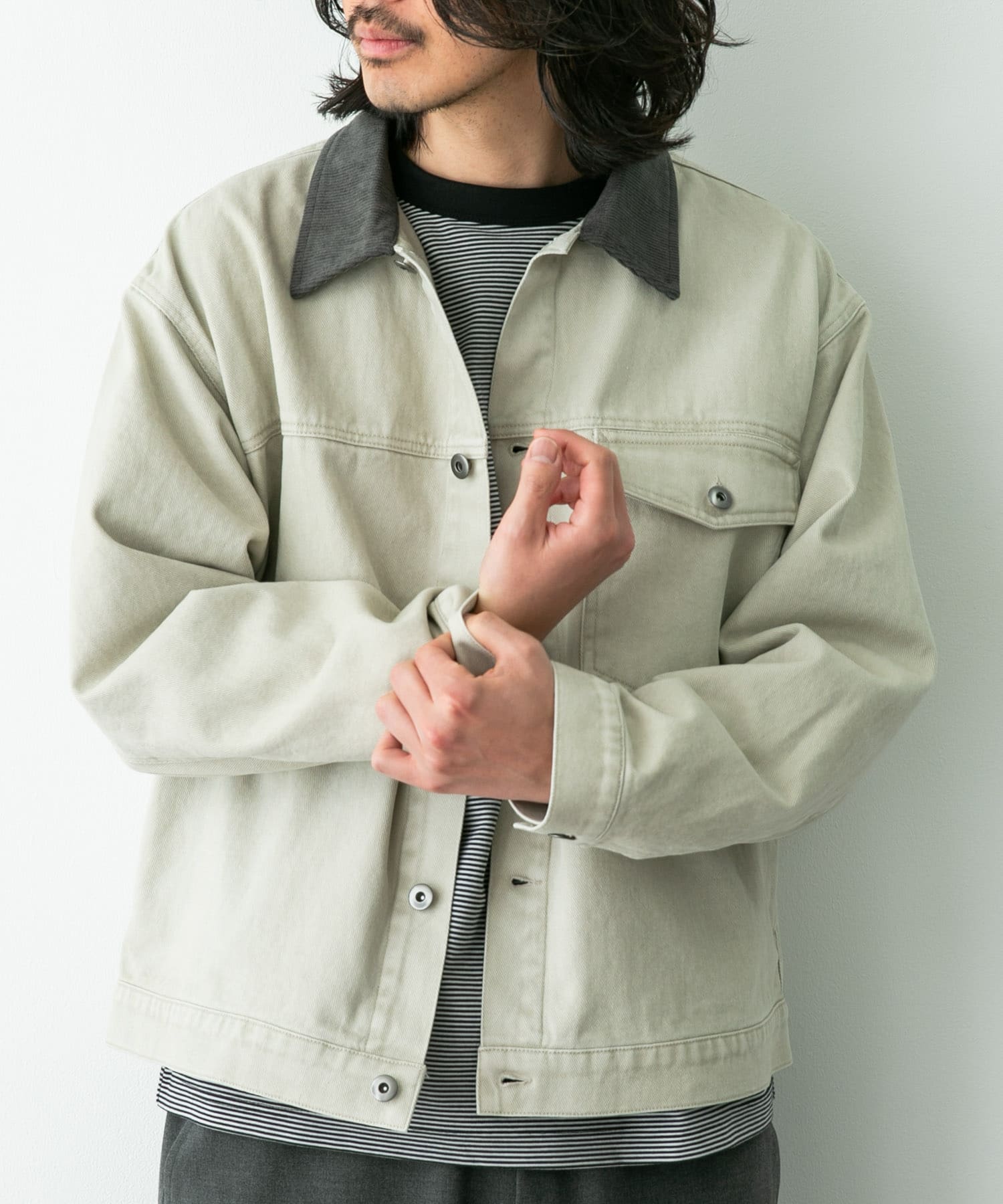 ウォッシュドツイル襟切替ジャケット(M アイボリー): アウター｜URBAN