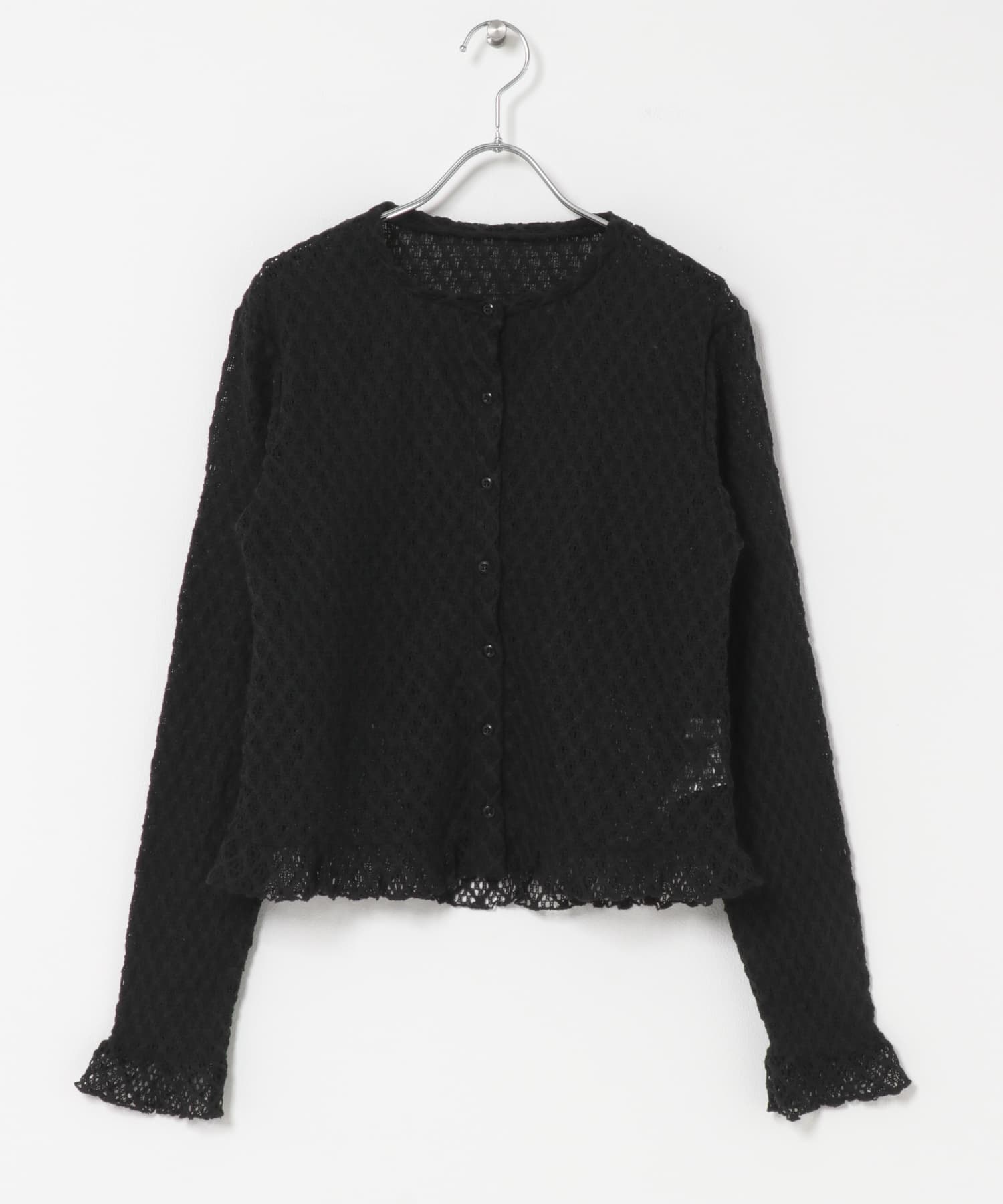 レースシャーリングフリルカットソー ブラック Free