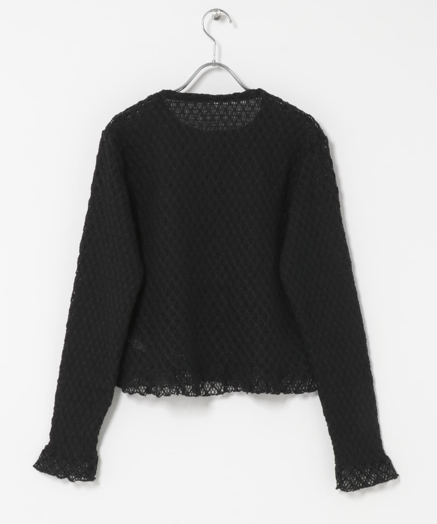 レースシャーリングフリルカットソー ブラック Free