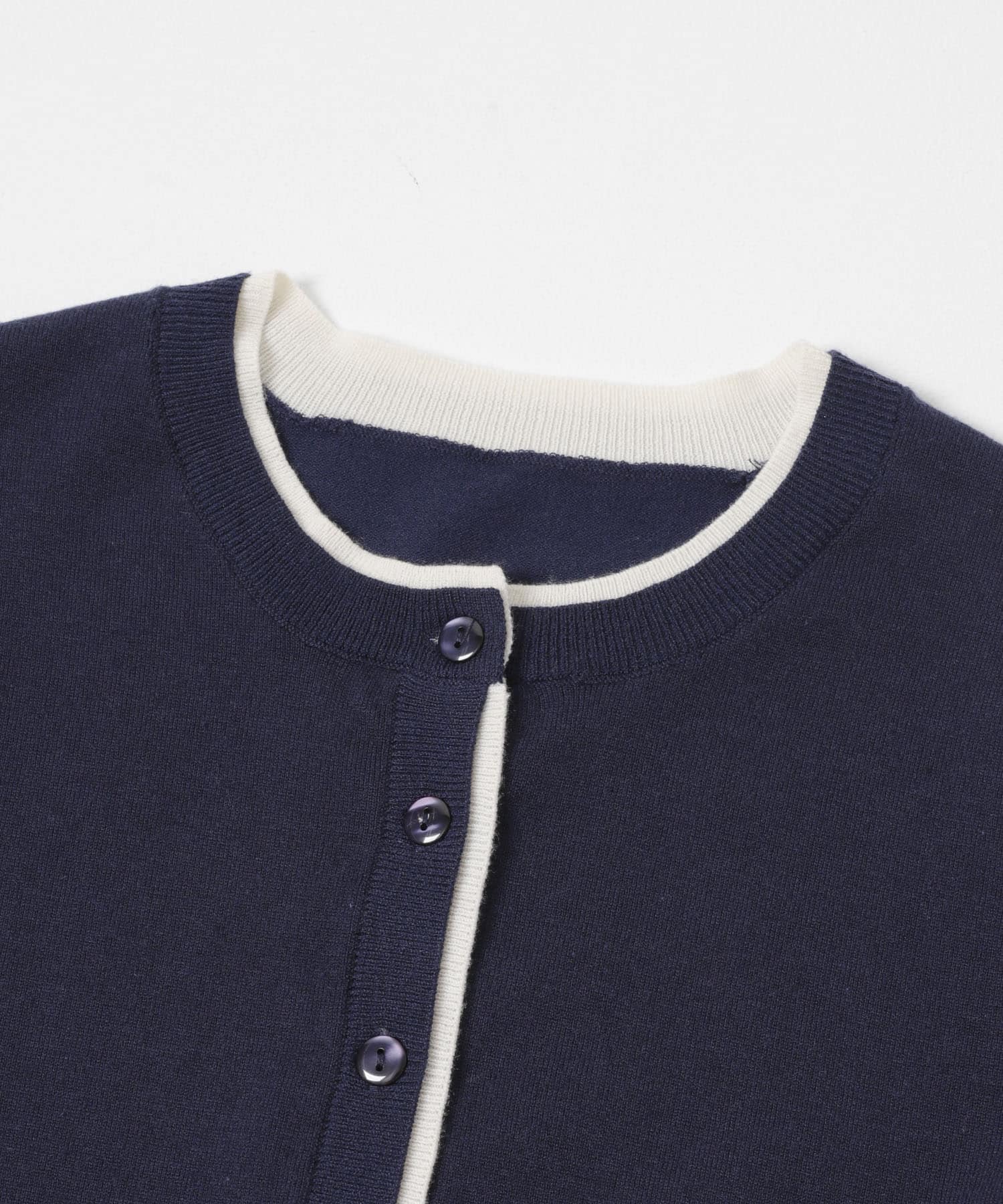 配色フリルニットカーディガン ネイビー Free