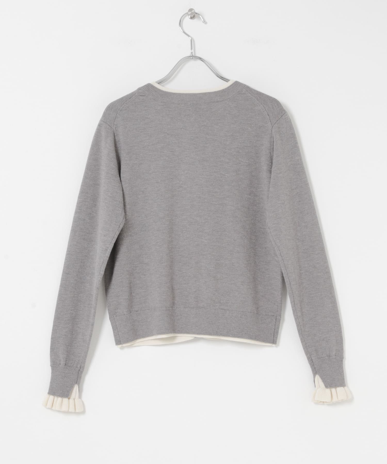 配色フリルニットカーディガン グレー Free