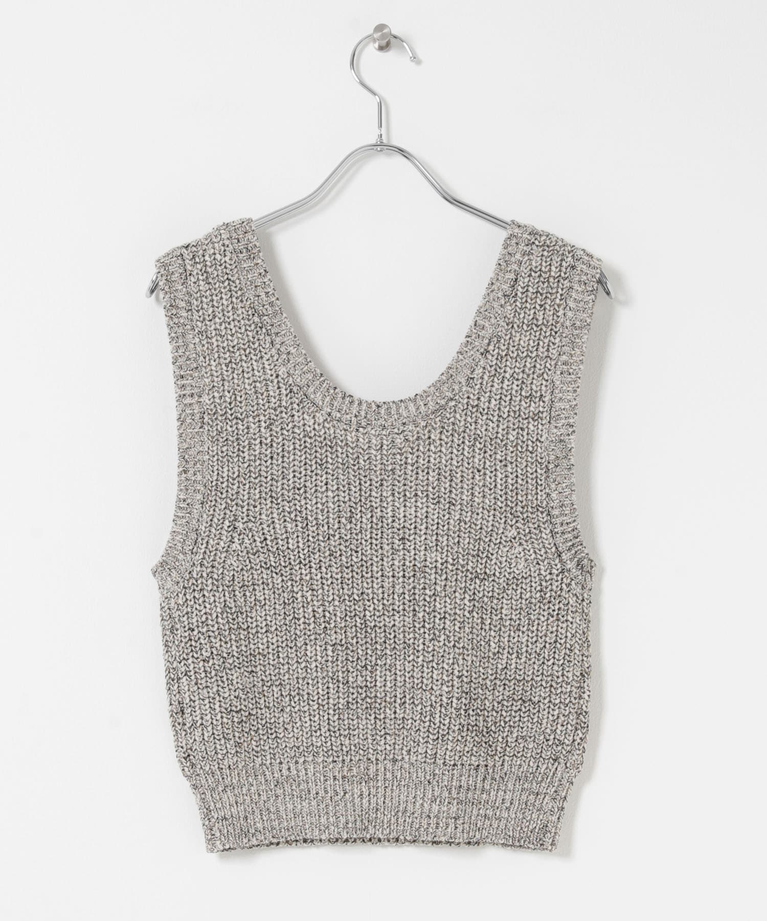 メランジテープヤーンUネックニットベスト グレー系 Free