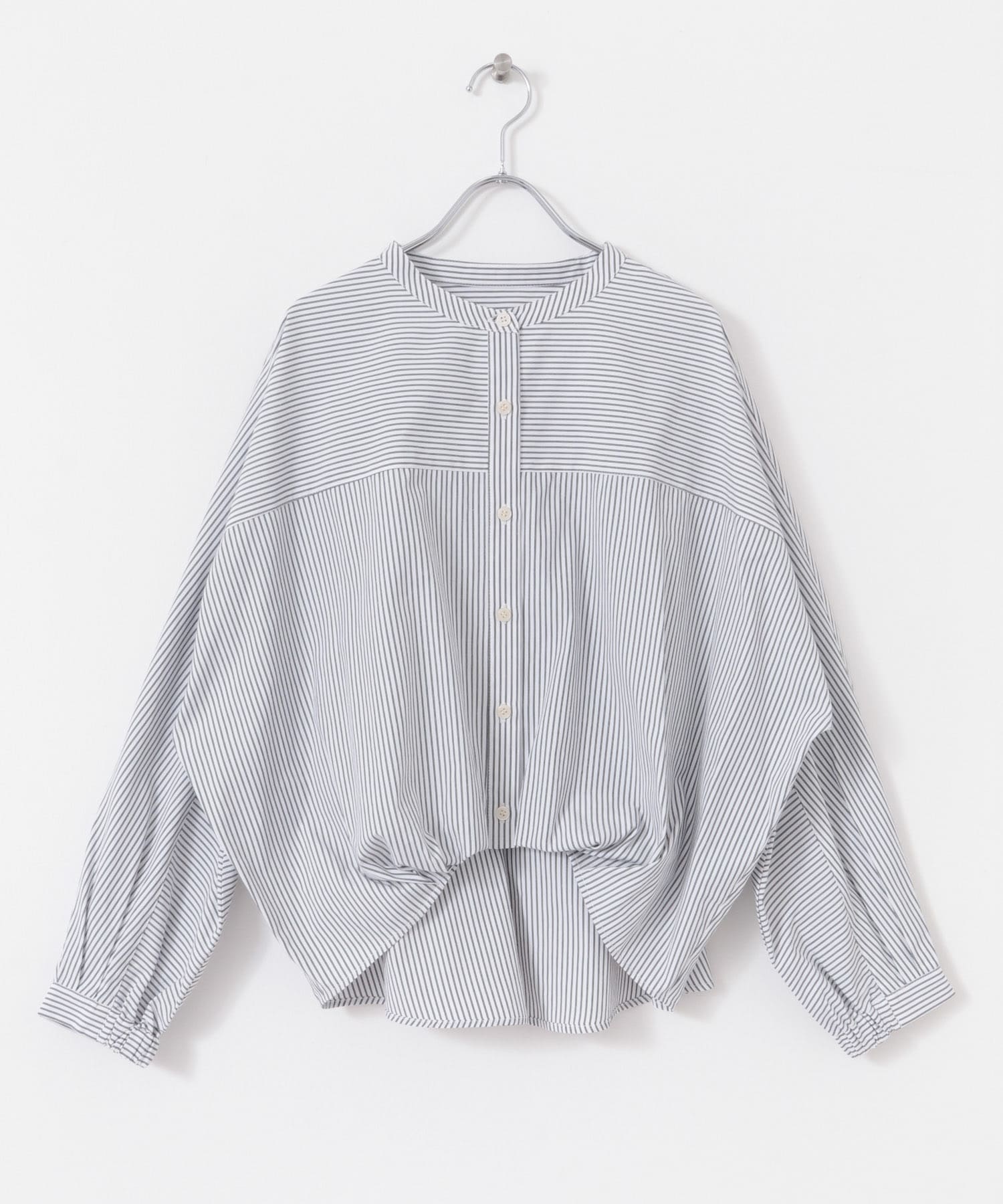 『WEB限定』フロントタックバンドカラーシャツ WHT×BLK Free