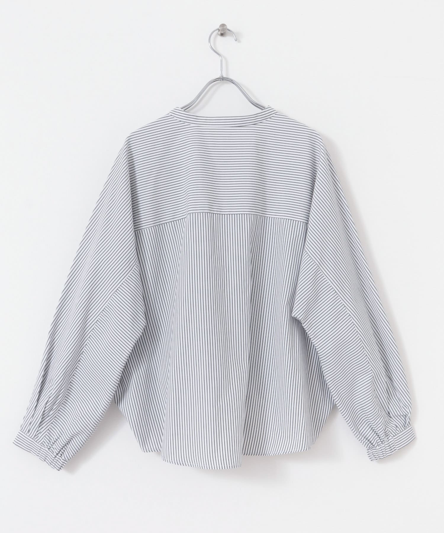 『WEB限定』フロントタックバンドカラーシャツ WHT×BLK Free