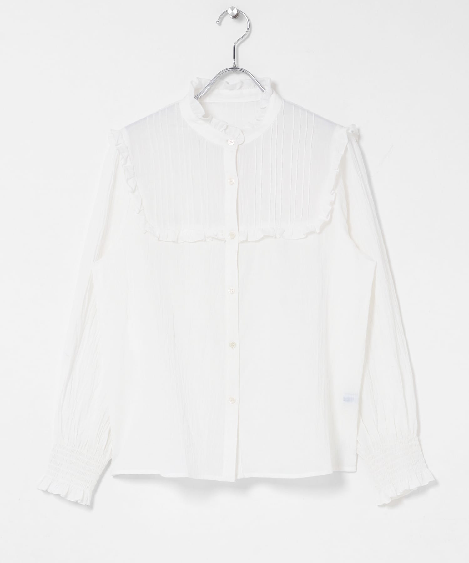 『WEB限定』スタンドカラーピンタックフリルシャツ オフ Free