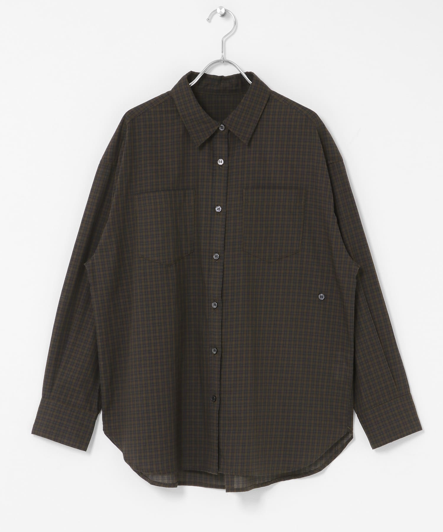 ドビーチェックアシメシャツ ブラウン系 Free